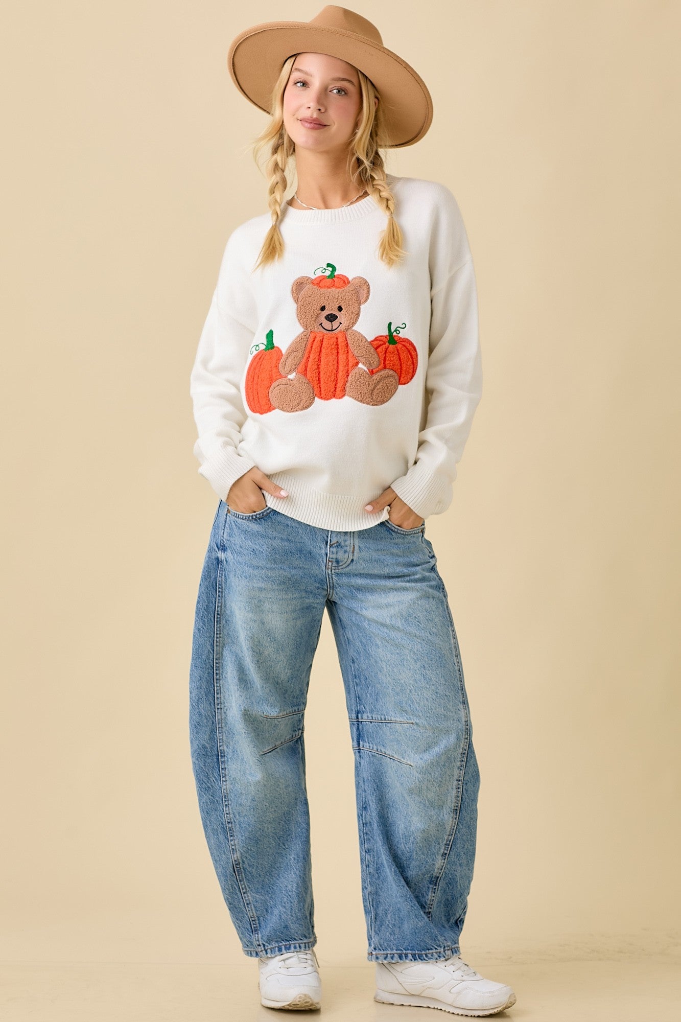 Pumpkin Teddy Bear Patchwork Sweater