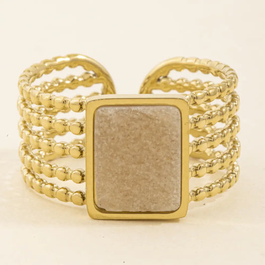 Rectangle Stone Beaded Multi Row Adjustable Ring