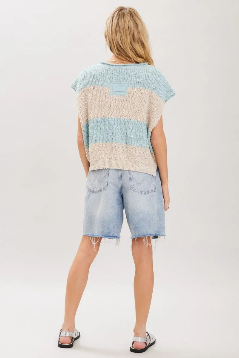 Striped Design Sleeveless Sweater