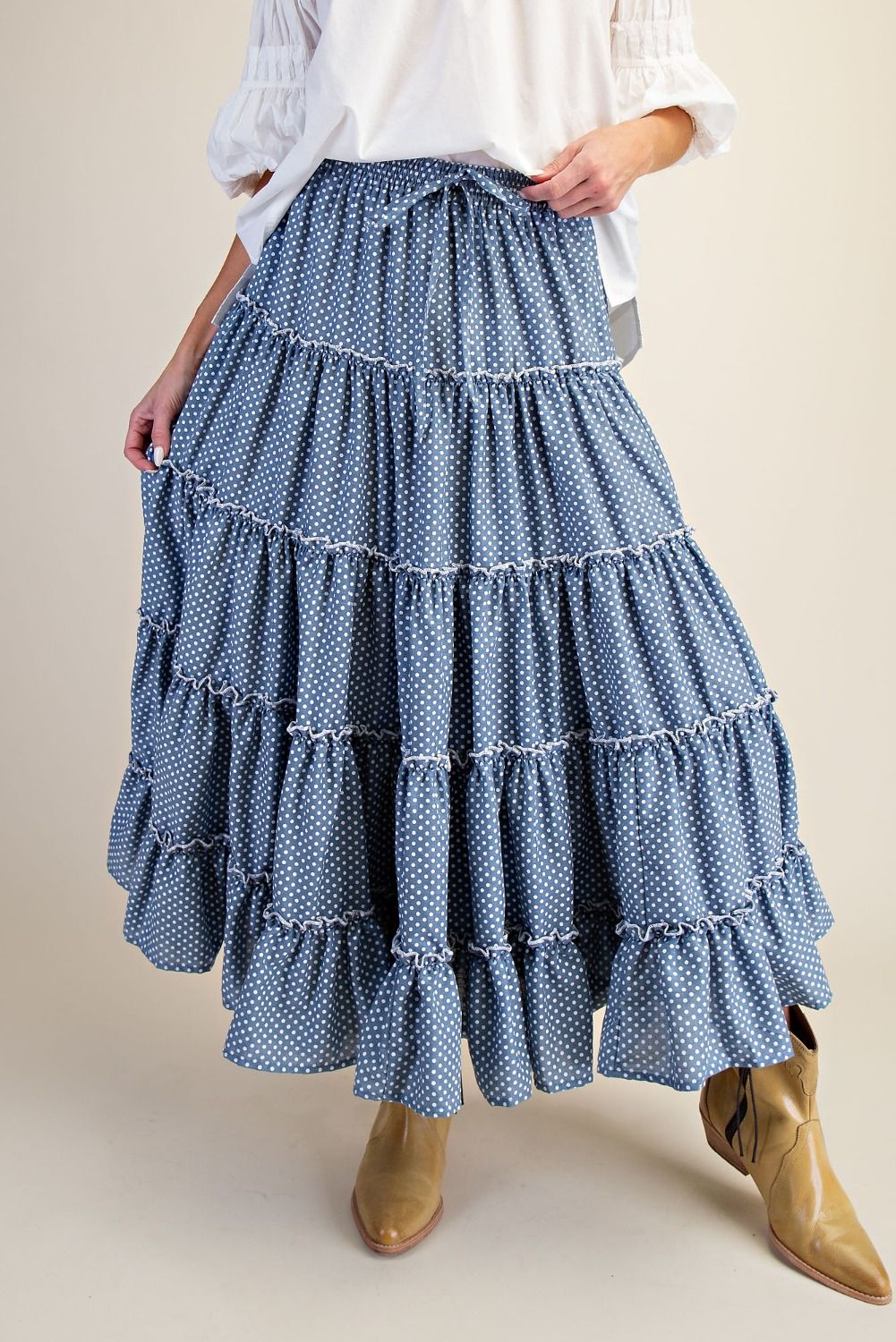 Polka Dots Printed Tiered Skirt