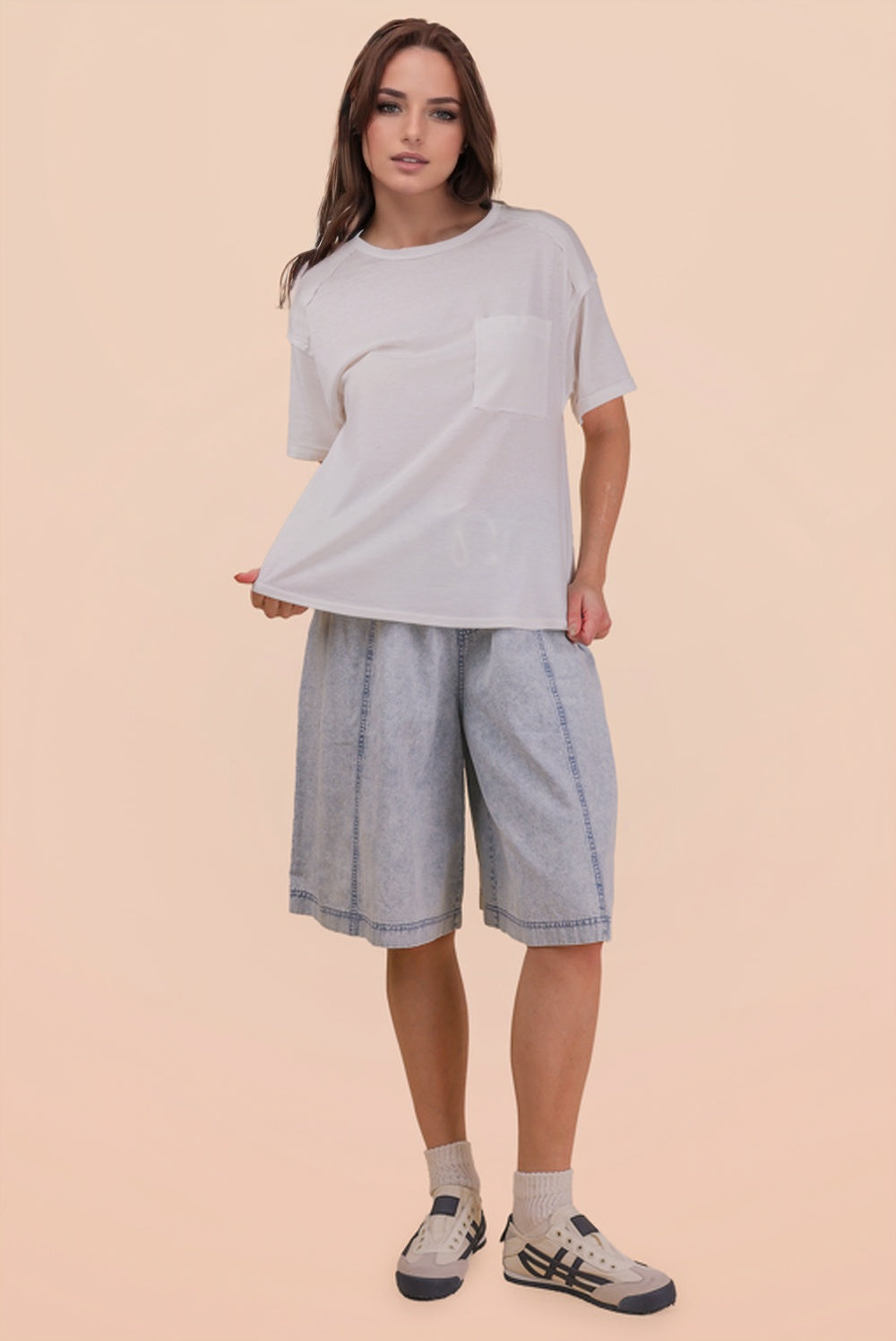 Mineral Washed Knit Top w/ Pocket