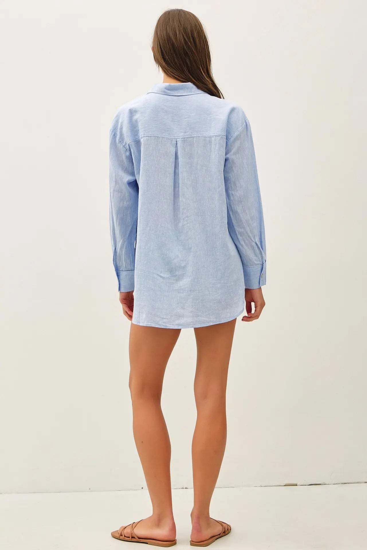 Cotton Linen Blend Long Sleeve Button Up Shirt