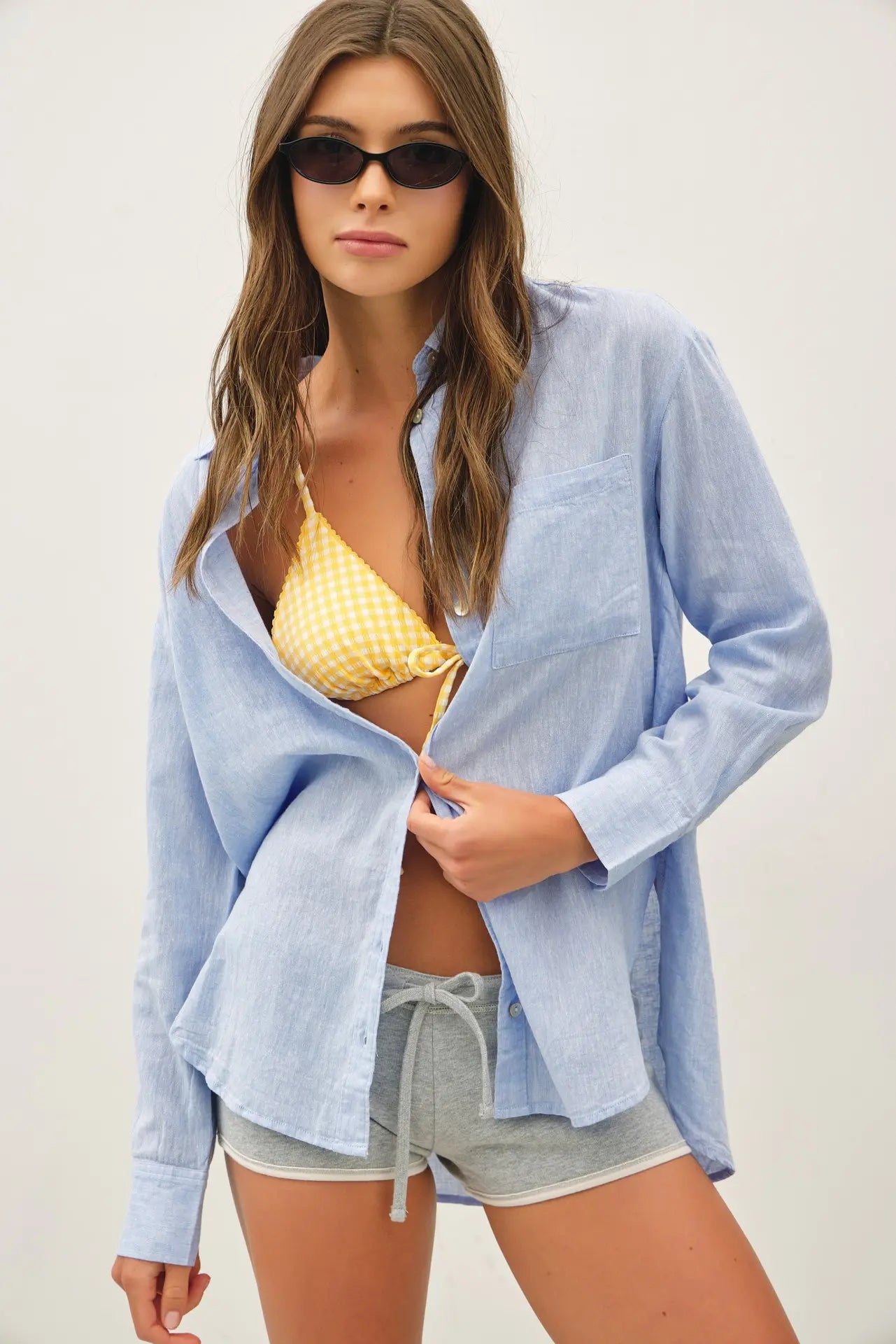 Cotton Linen Blend Long Sleeve Button Up Shirt