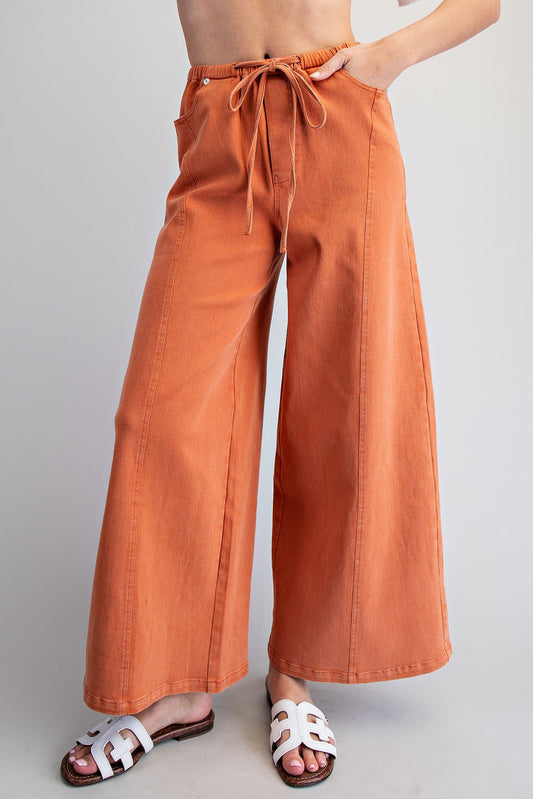 Mineral Washed Waist Tie Wide Leg Pants