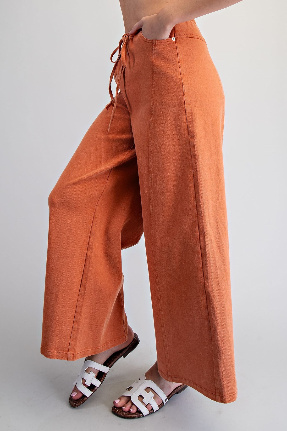 Mineral Washed Waist Tie Wide Leg Pants