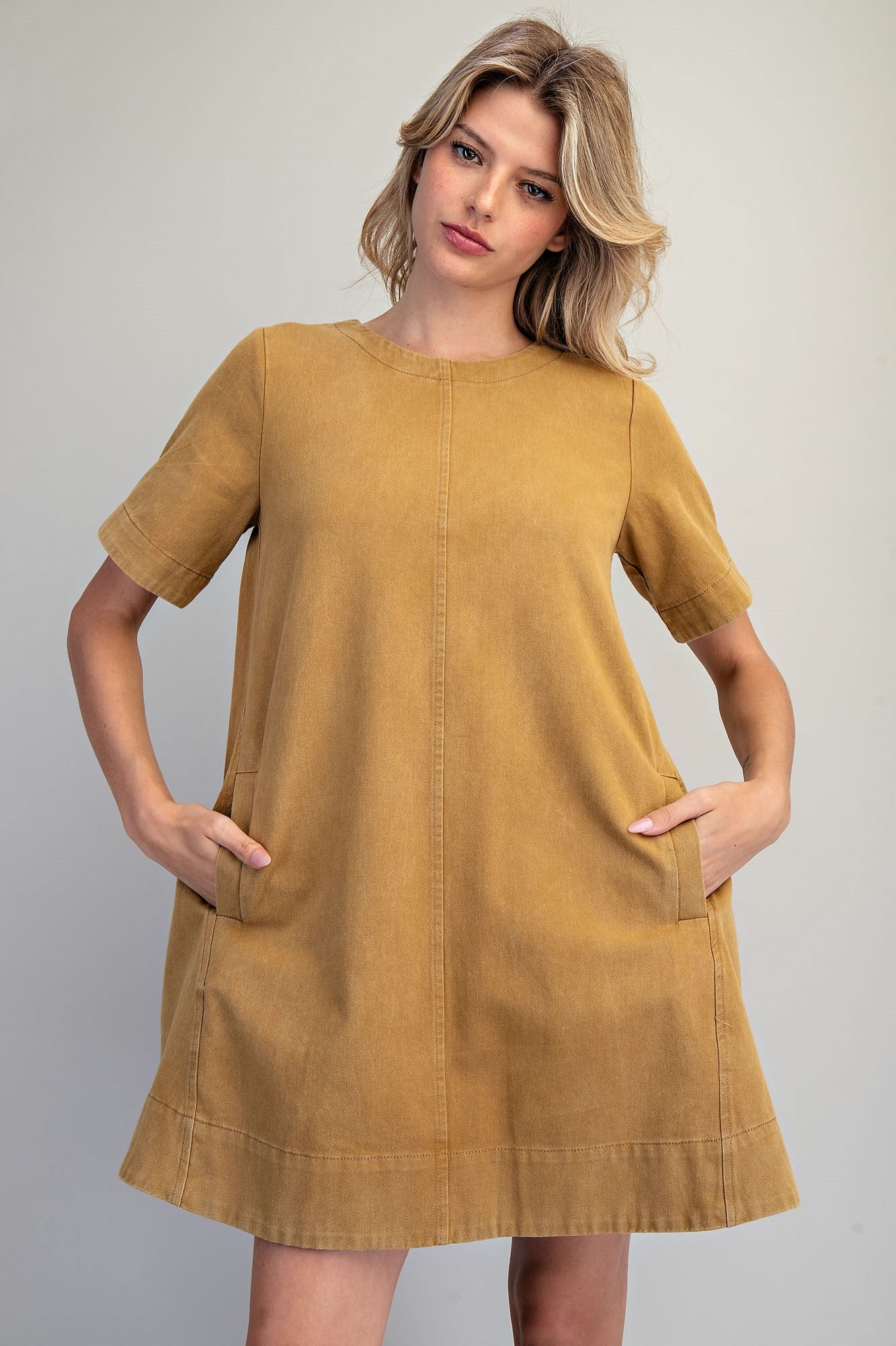 Mineral Washed Back Pleat Mini Dress