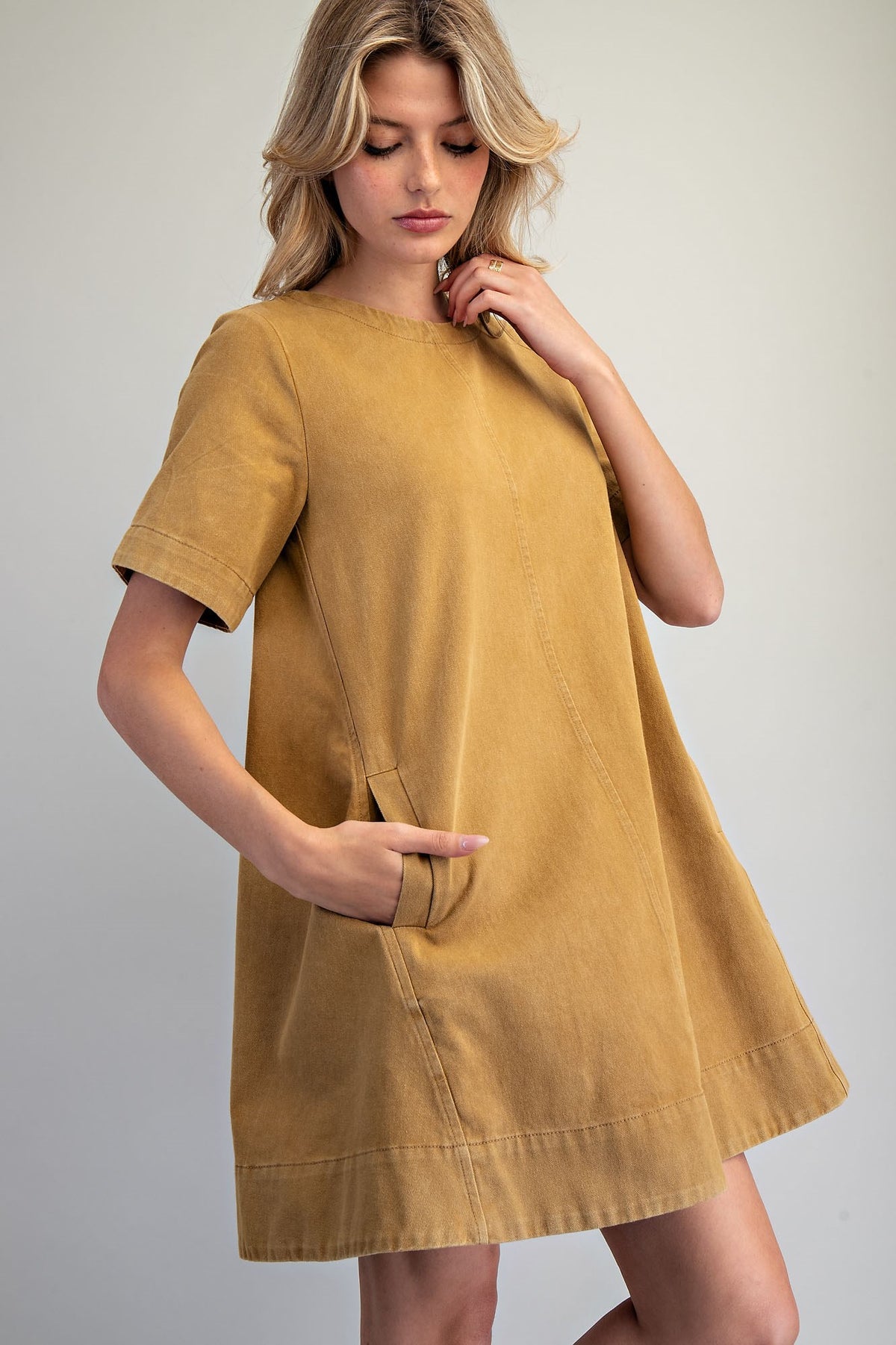 Mineral Washed Back Pleat Mini Dress