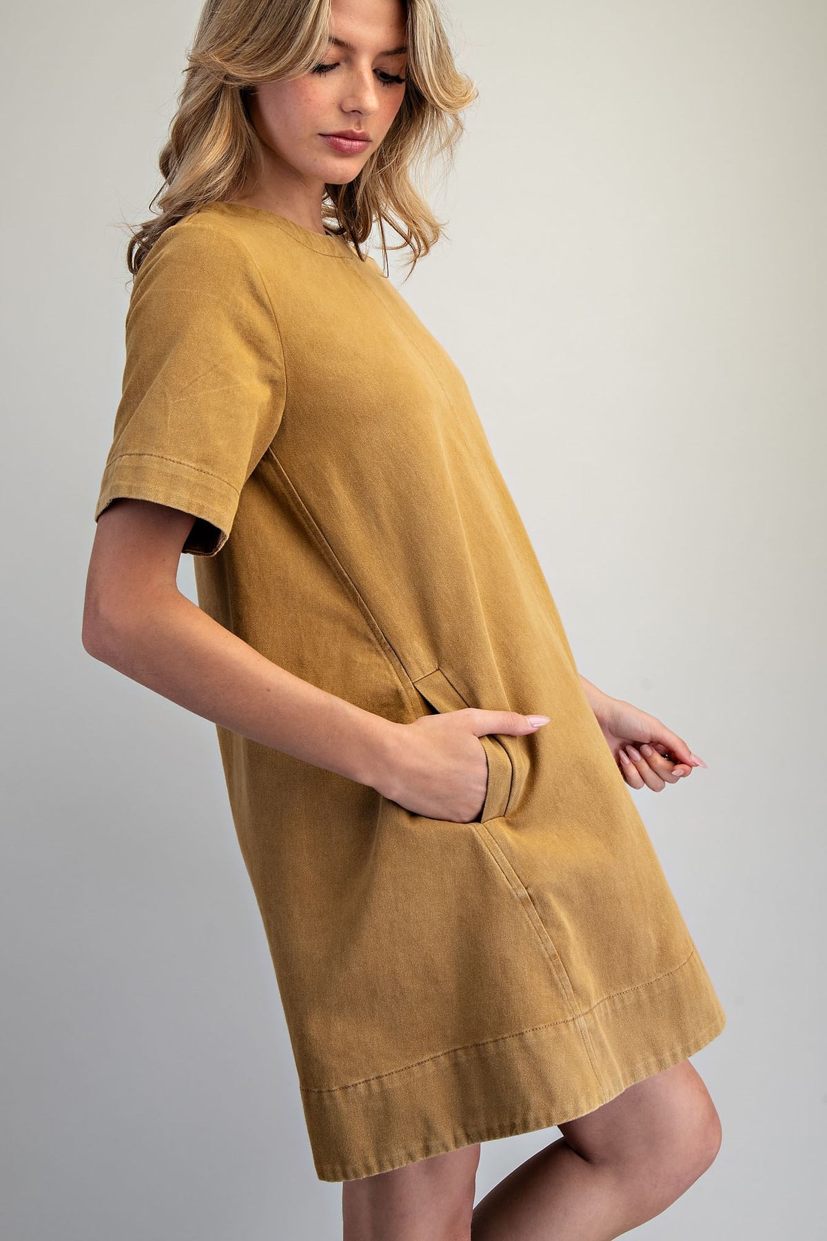 Mineral Washed Back Pleat Mini Dress