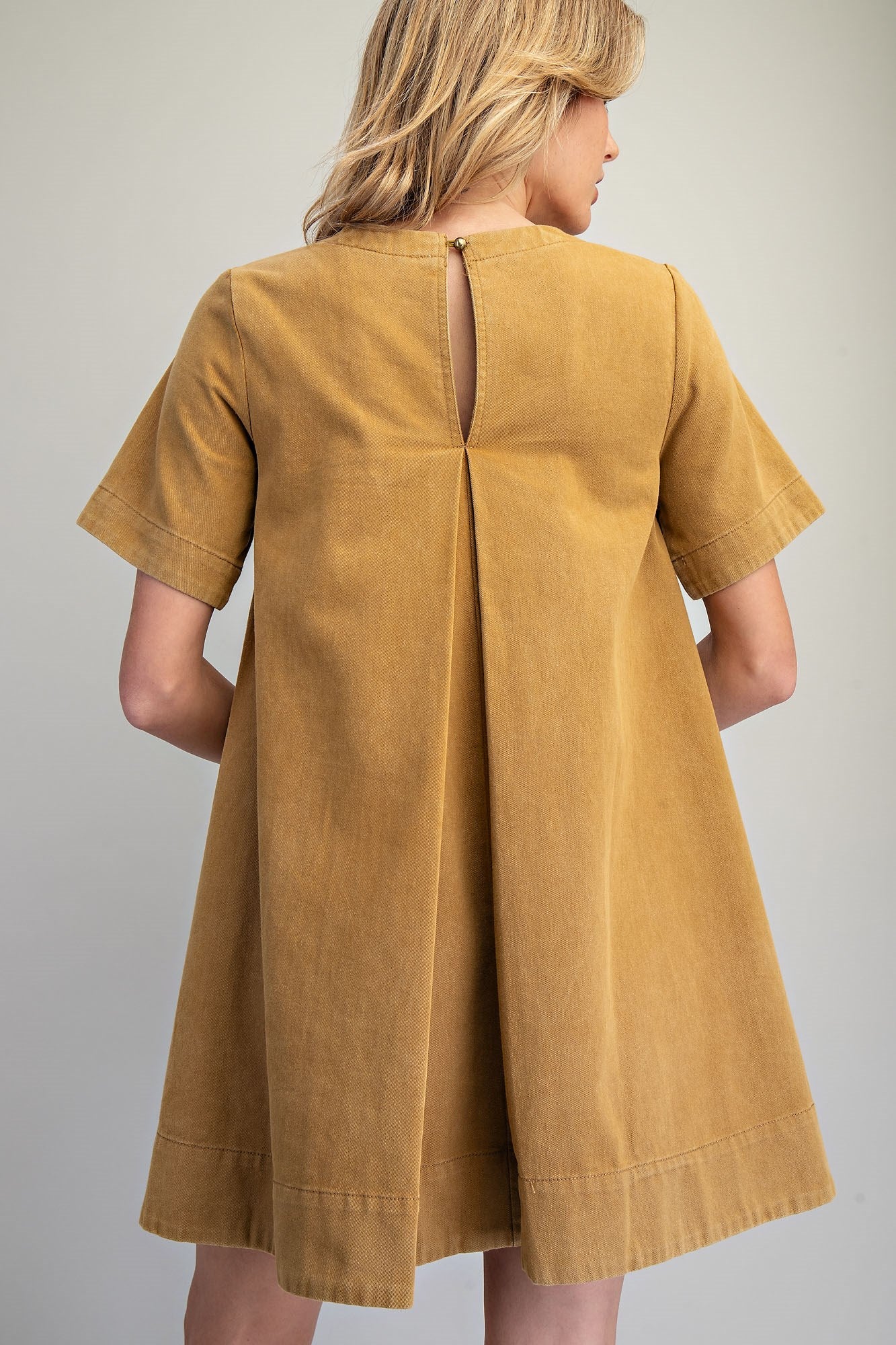 Mineral Washed Back Pleat Mini Dress