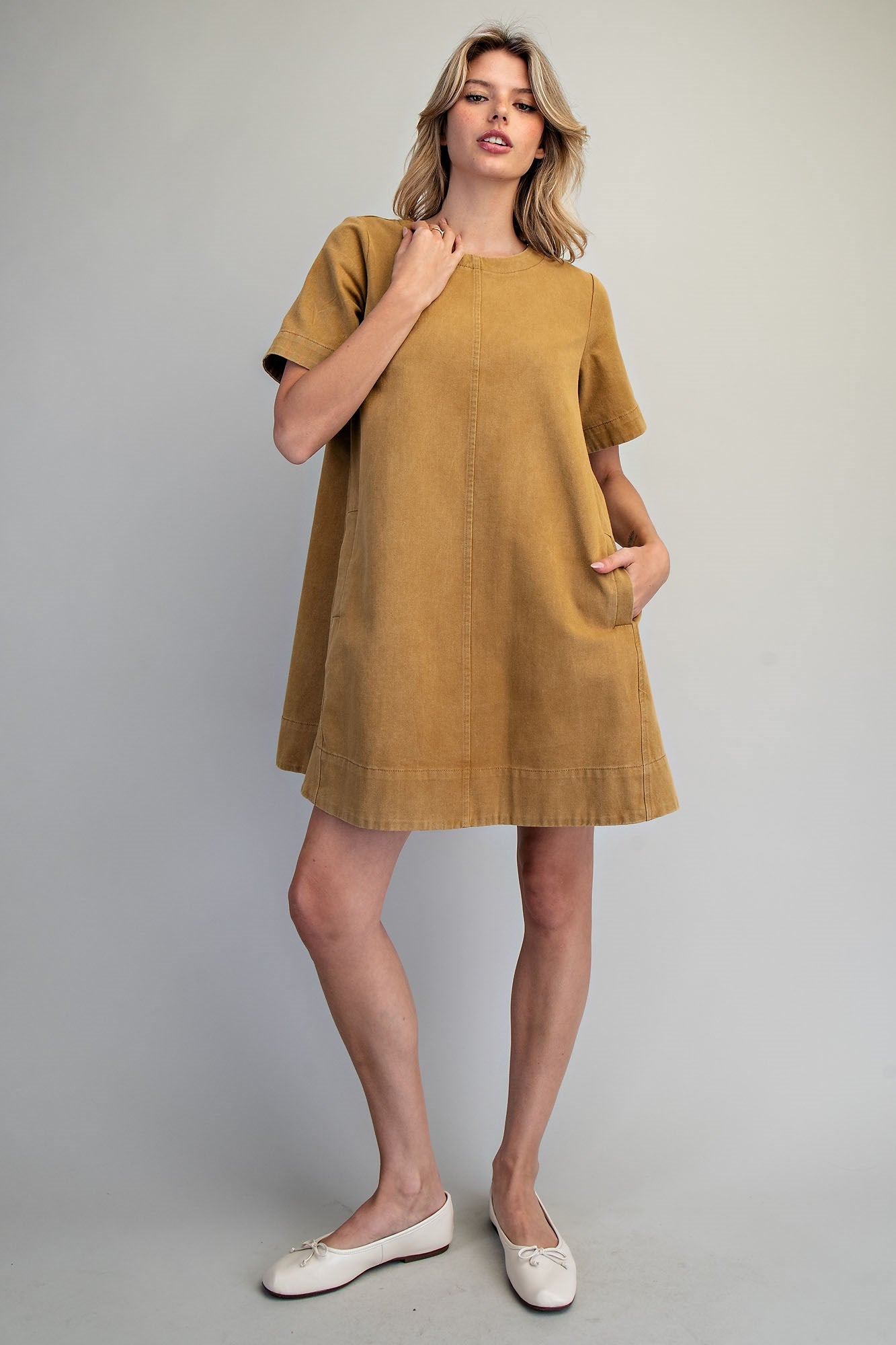 Mineral Washed Back Pleat Mini Dress
