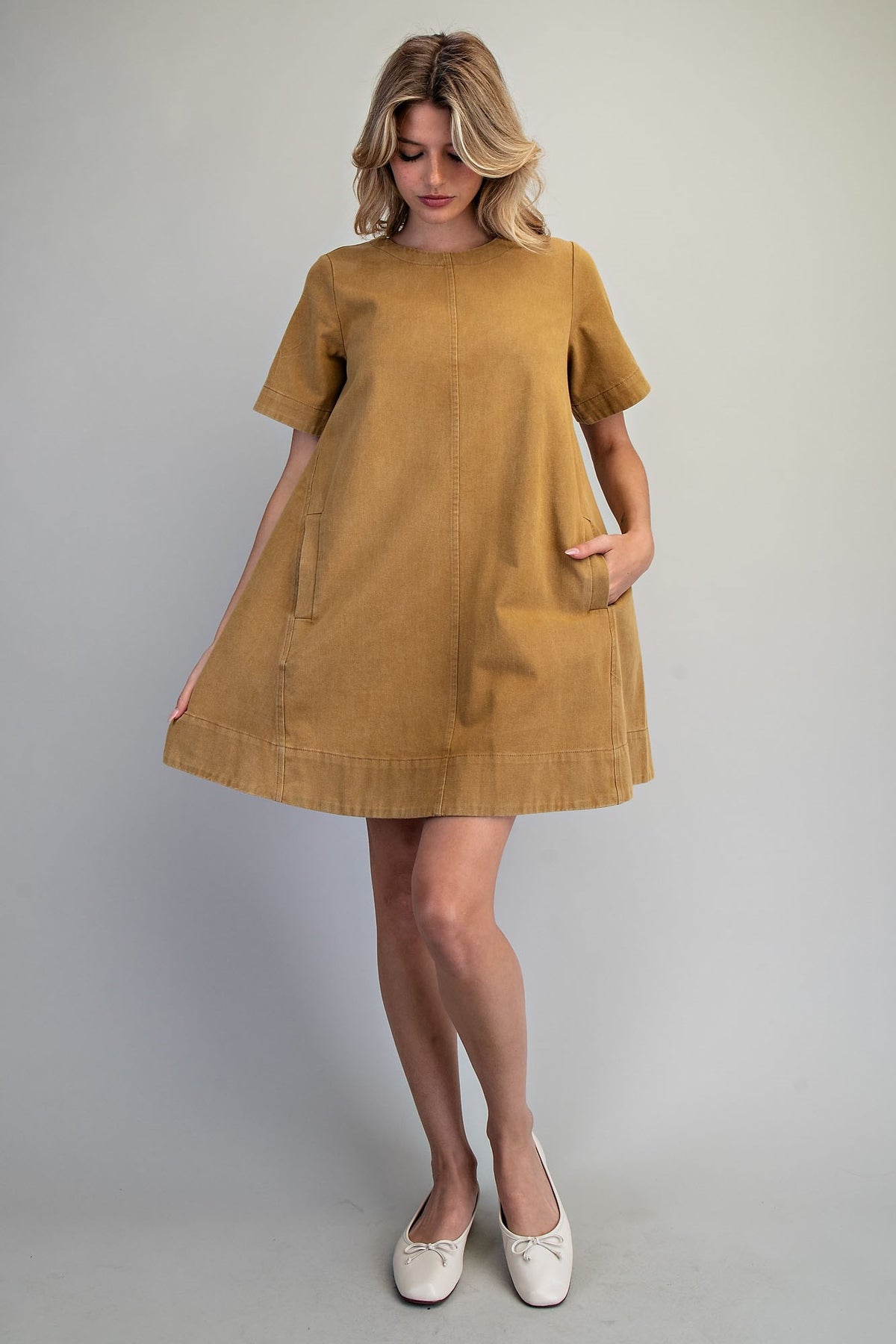Mineral Washed Back Pleat Mini Dress