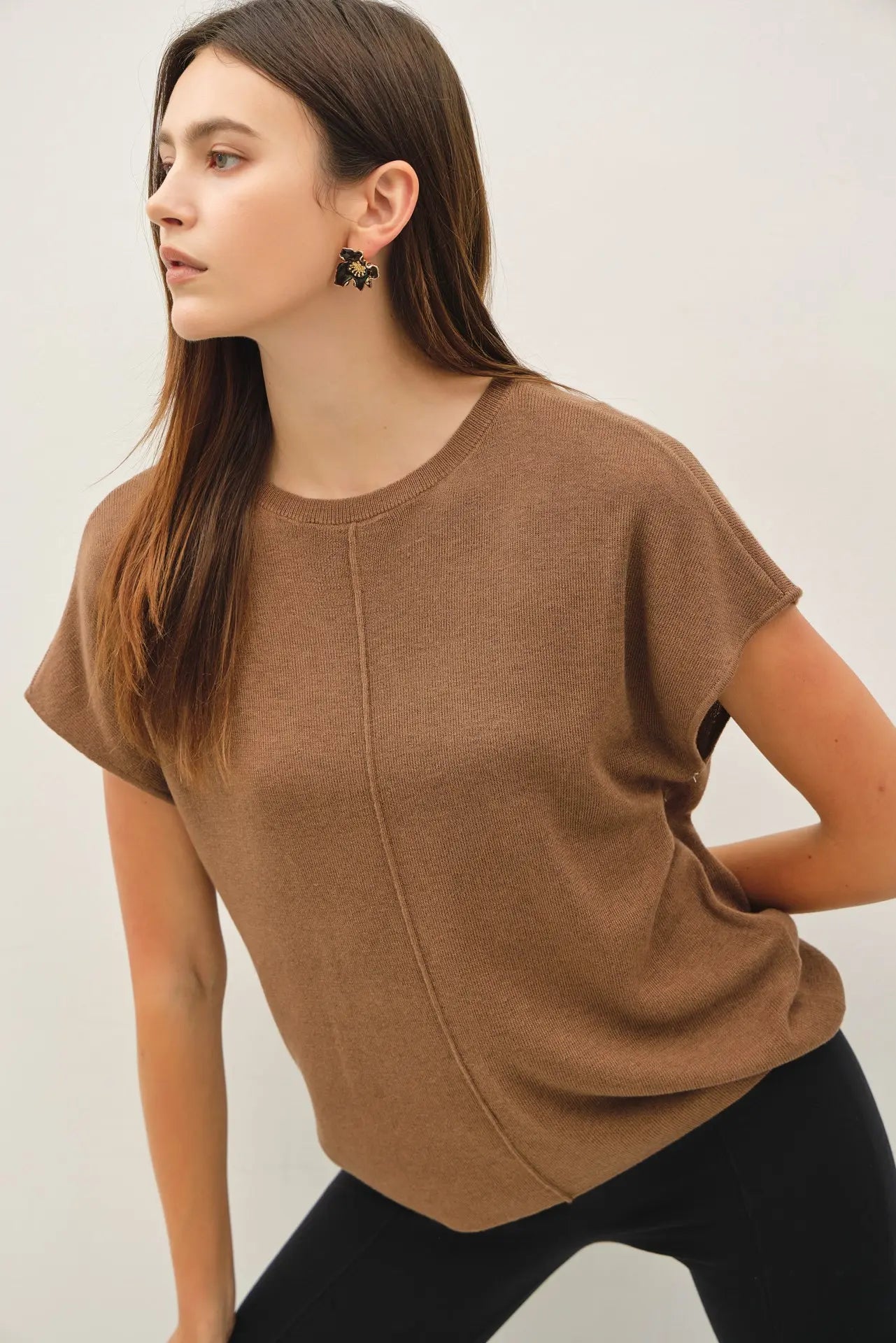 Wool Blended Cap Sleeve Sweater Top