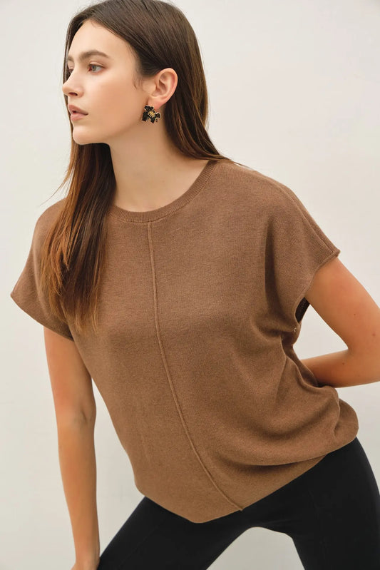 Wool Blended Cap Sleeve Sweater Top