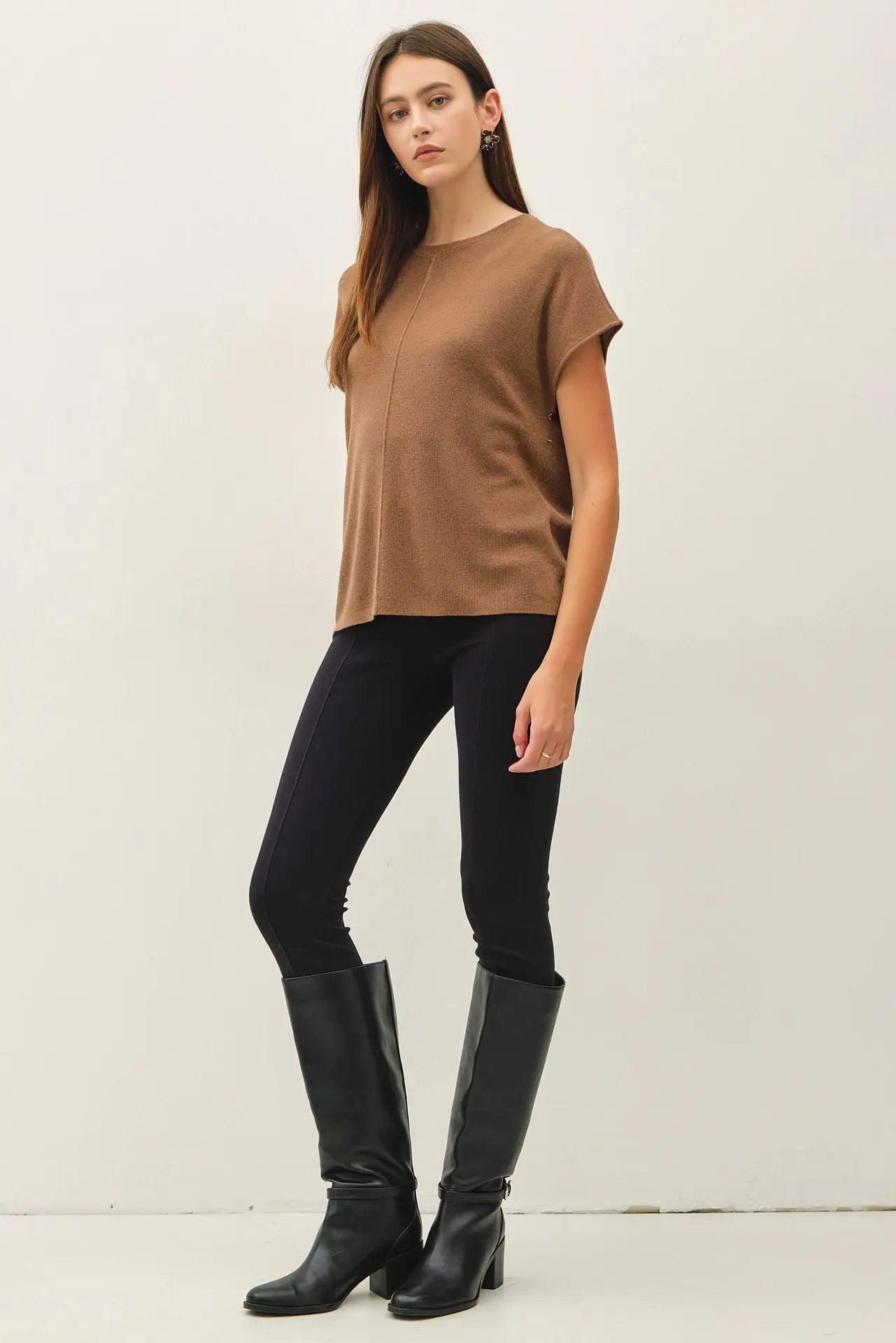 Wool Blended Cap Sleeve Sweater Top