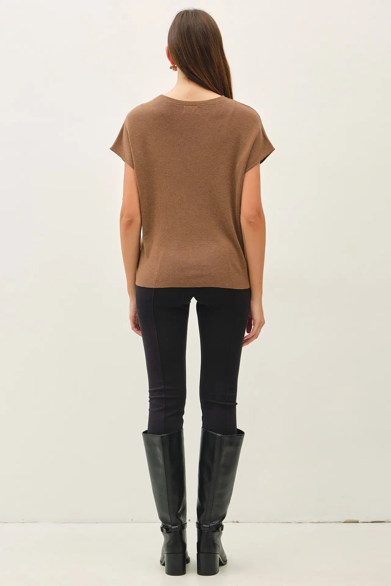 Wool Blended Cap Sleeve Sweater Top