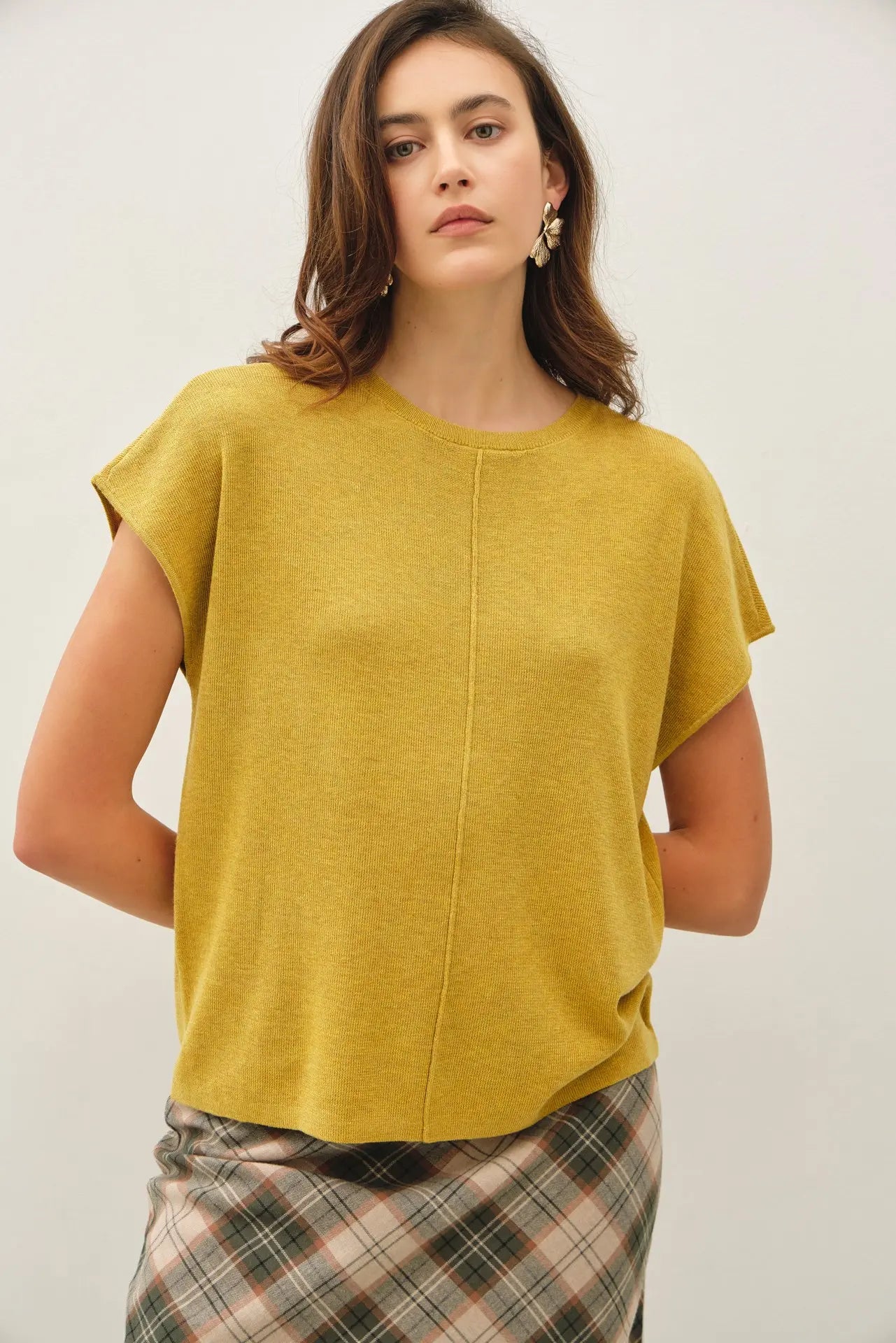 Wool Blended Cap Sleeve Sweater Top