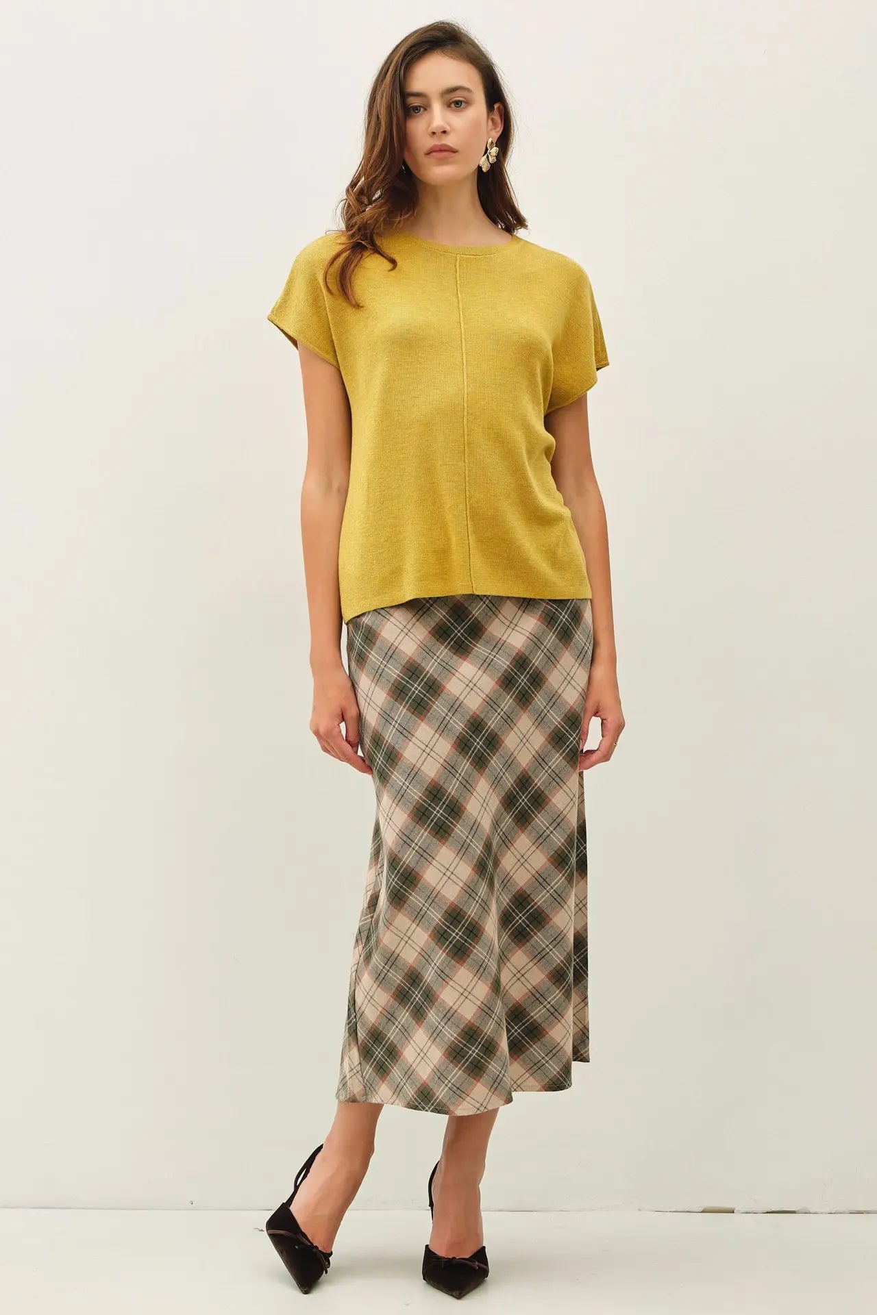 Wool Blended Cap Sleeve Sweater Top