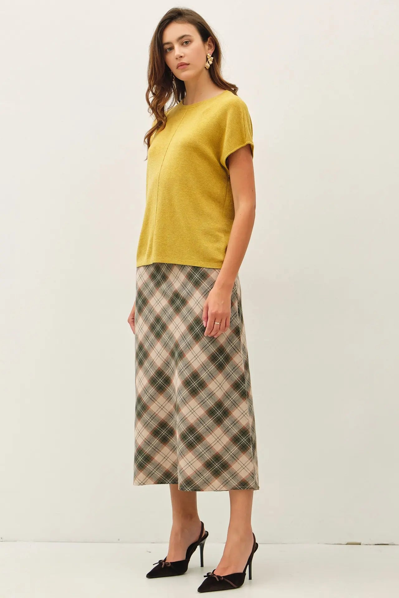 Wool Blended Cap Sleeve Sweater Top