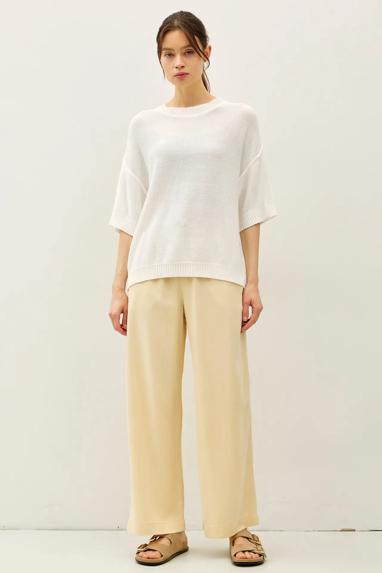 Oversized Drop Shoulder Raw Edge Knit Sweater Top