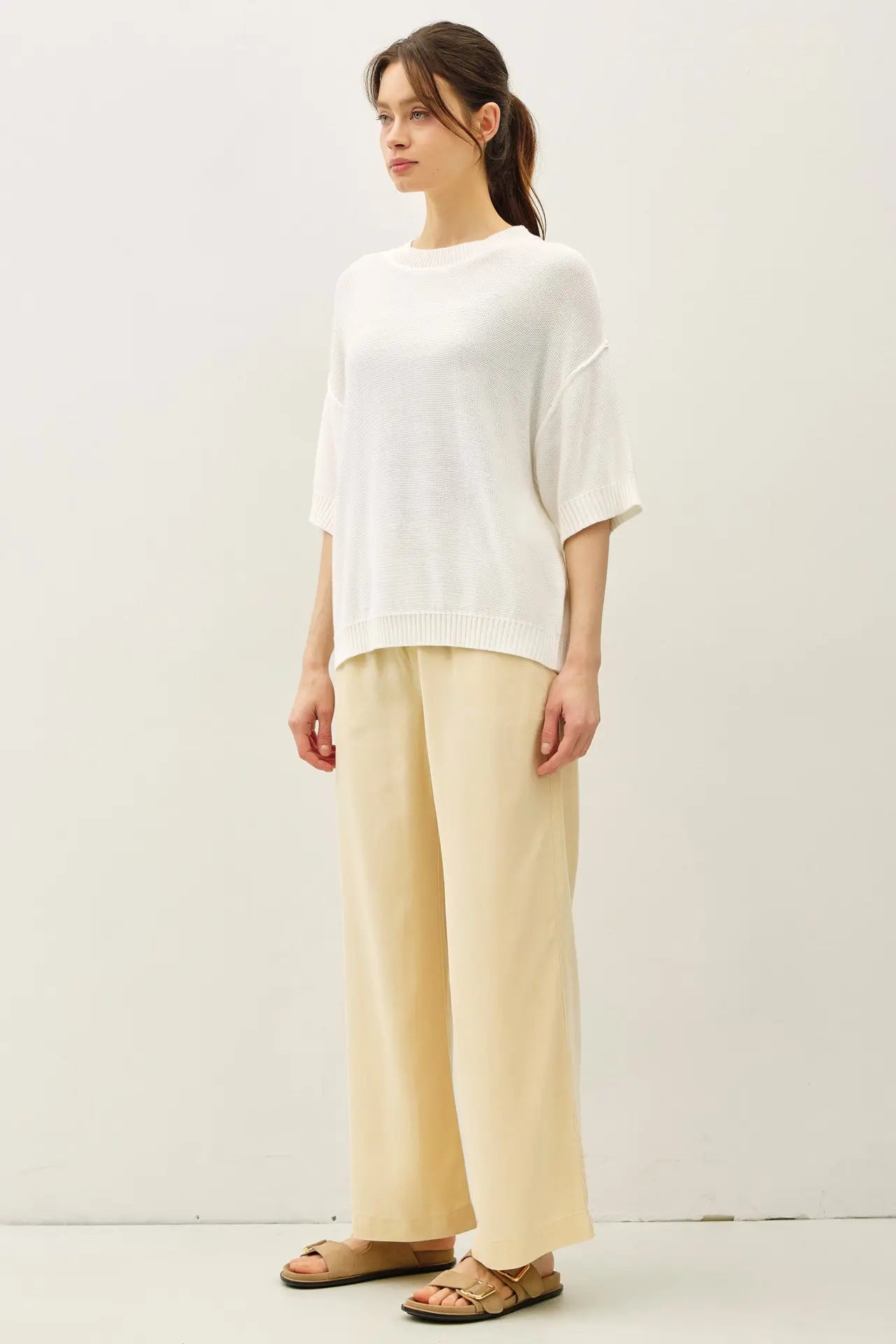 Oversized Drop Shoulder Raw Edge Knit Sweater Top