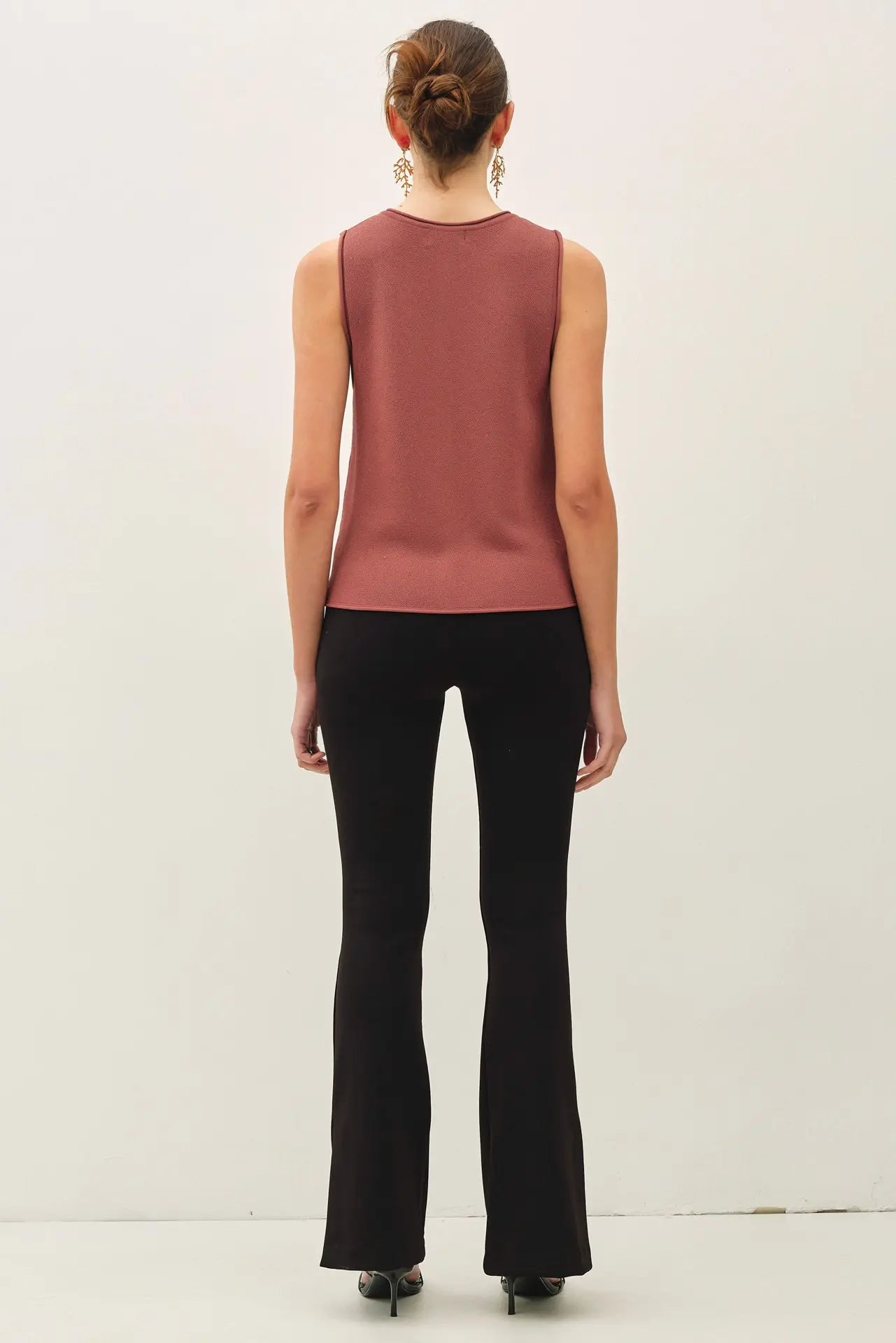 Rolled Hem Button Up Sweater Vest Top