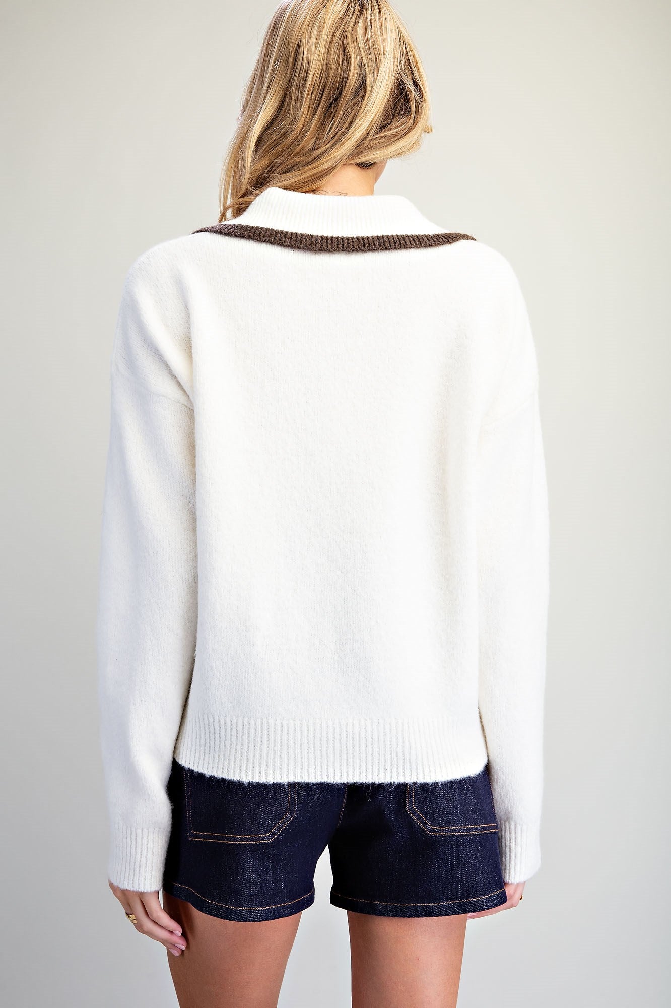 Puppy Graphic Contrast Collar Sweater