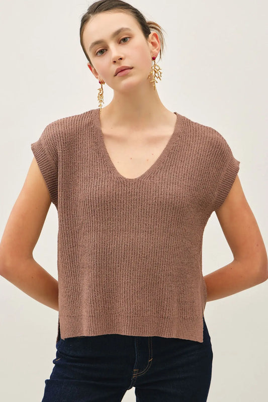 Breezy V-Neck Cap Sleeve Sweater Top