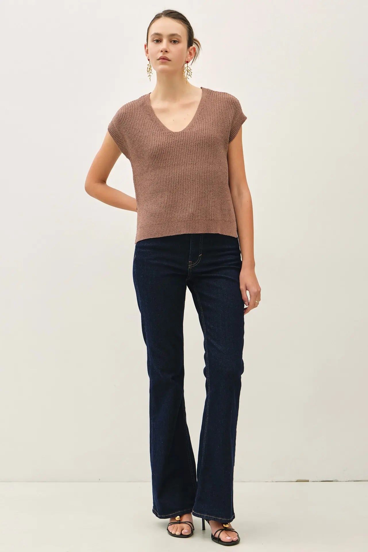 Breezy V-Neck Cap Sleeve Sweater Top