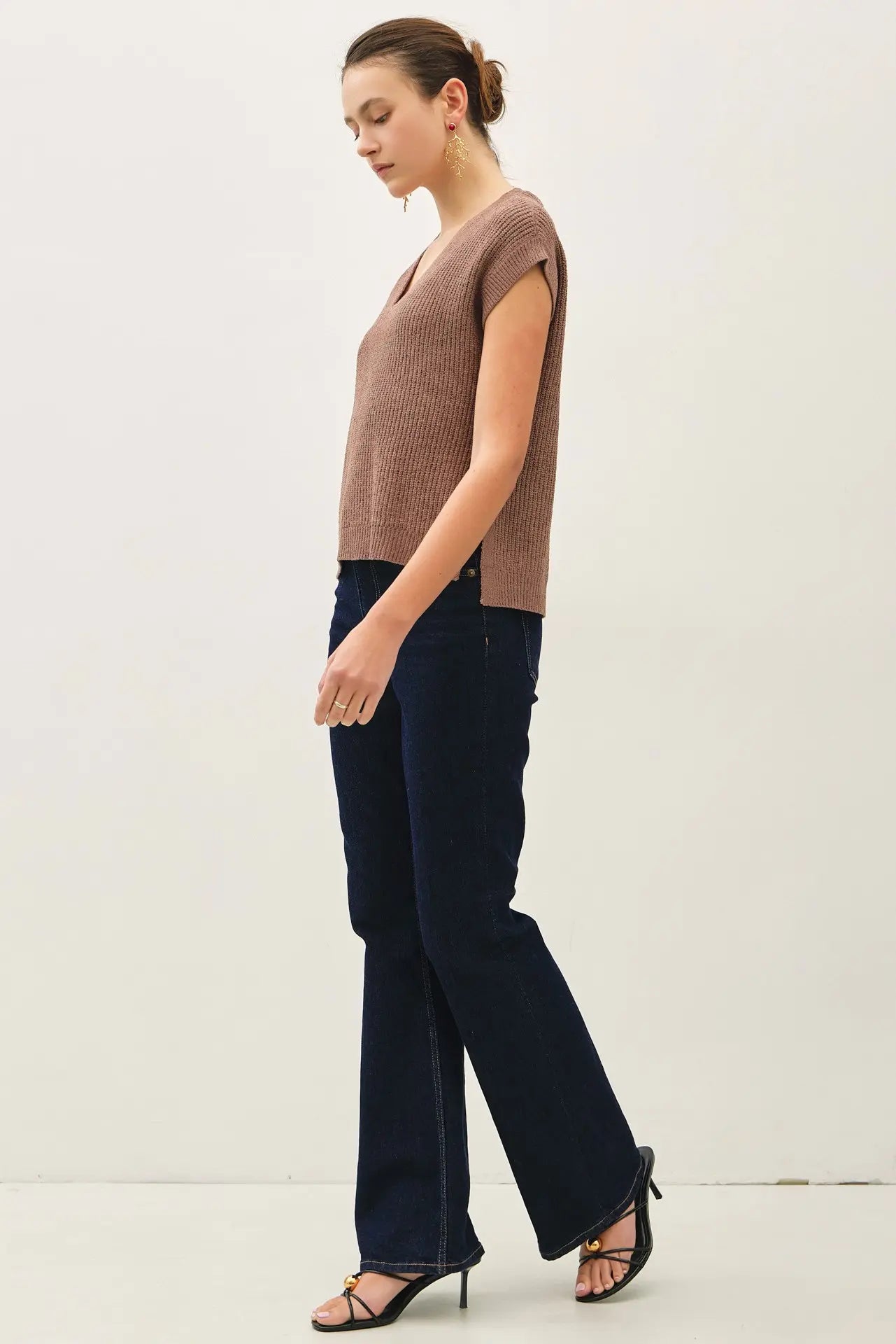Breezy V-Neck Cap Sleeve Sweater Top