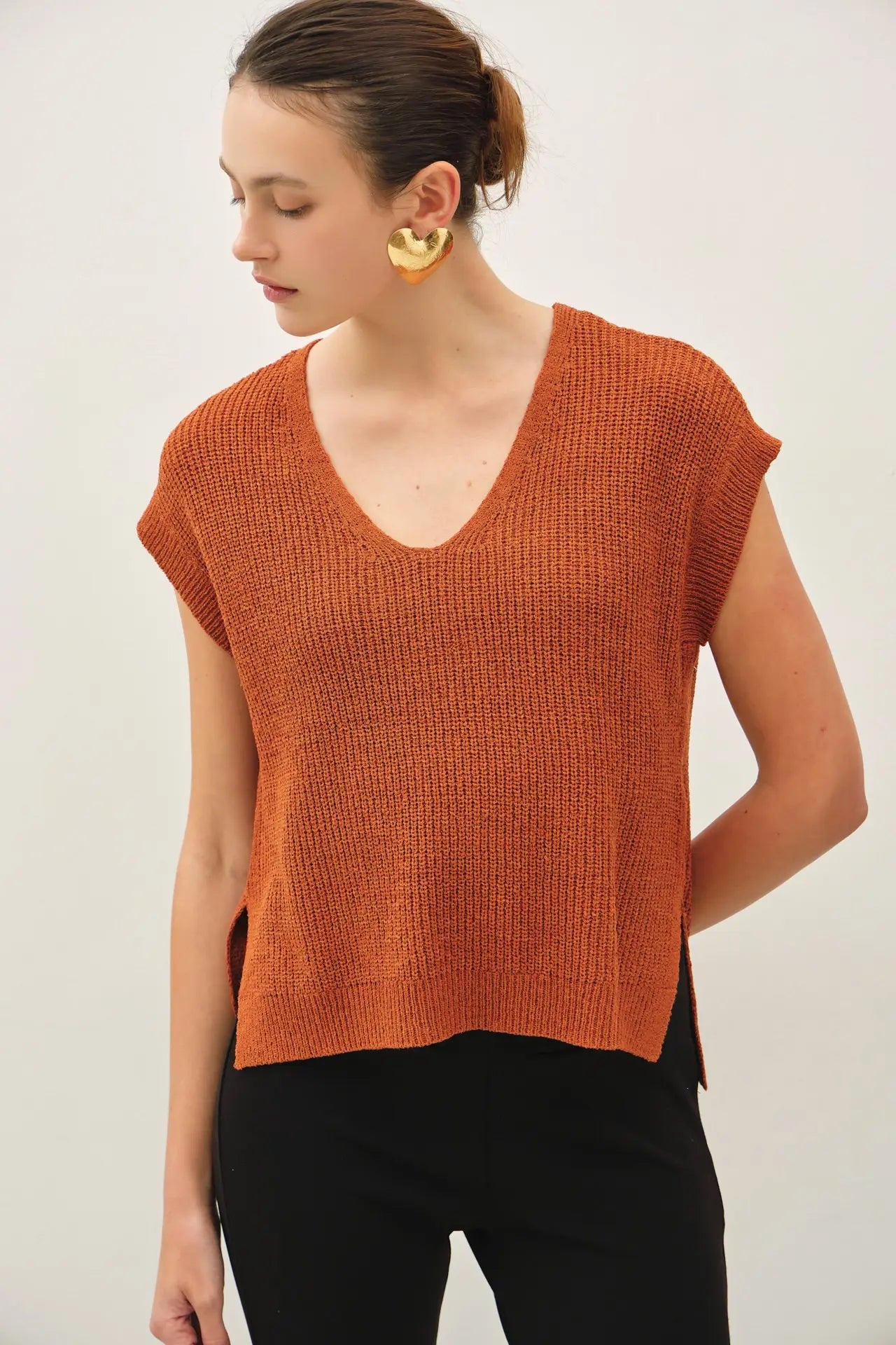 Breezy V-Neck Cap Sleeve Sweater Top