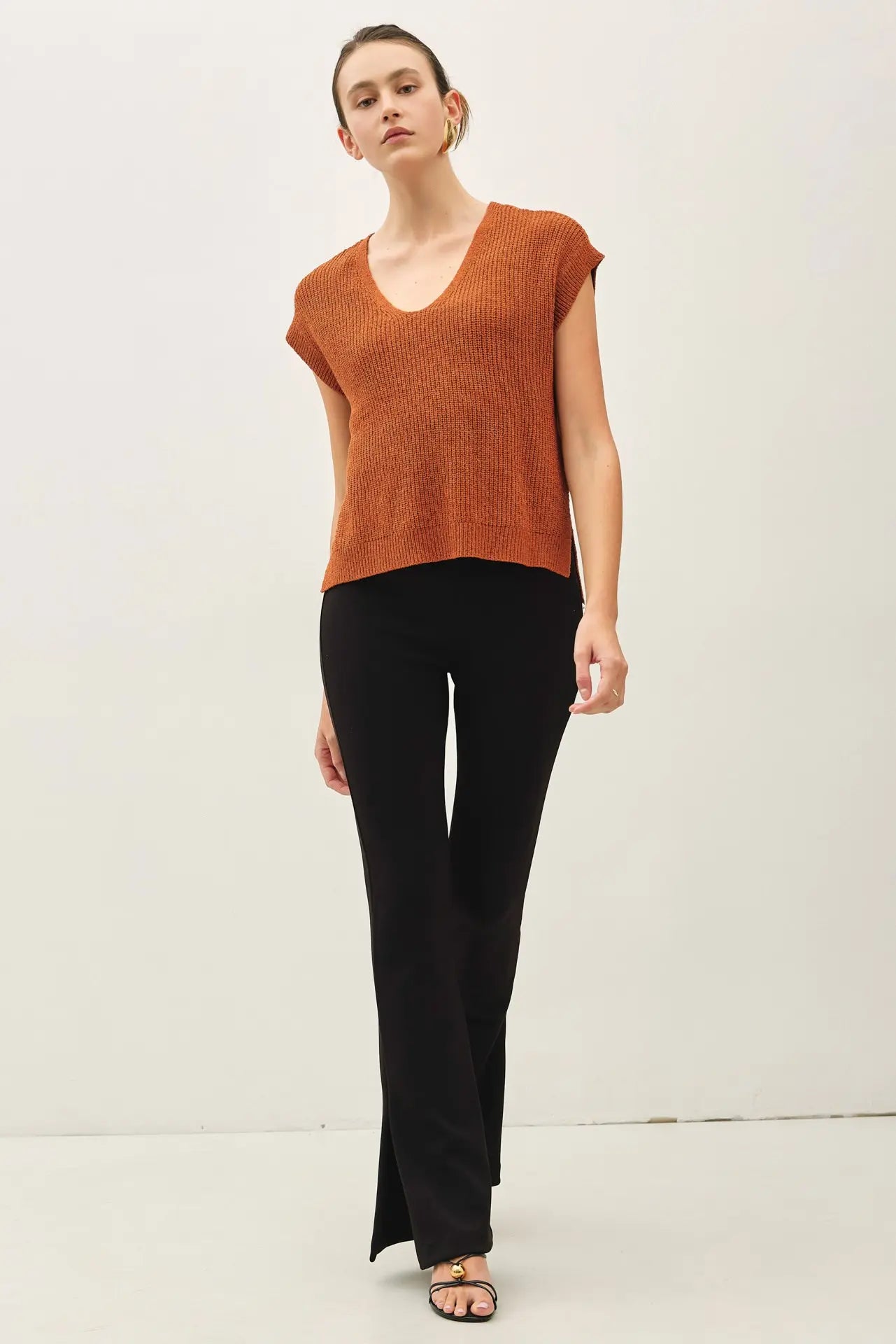 Breezy V-Neck Cap Sleeve Sweater Top