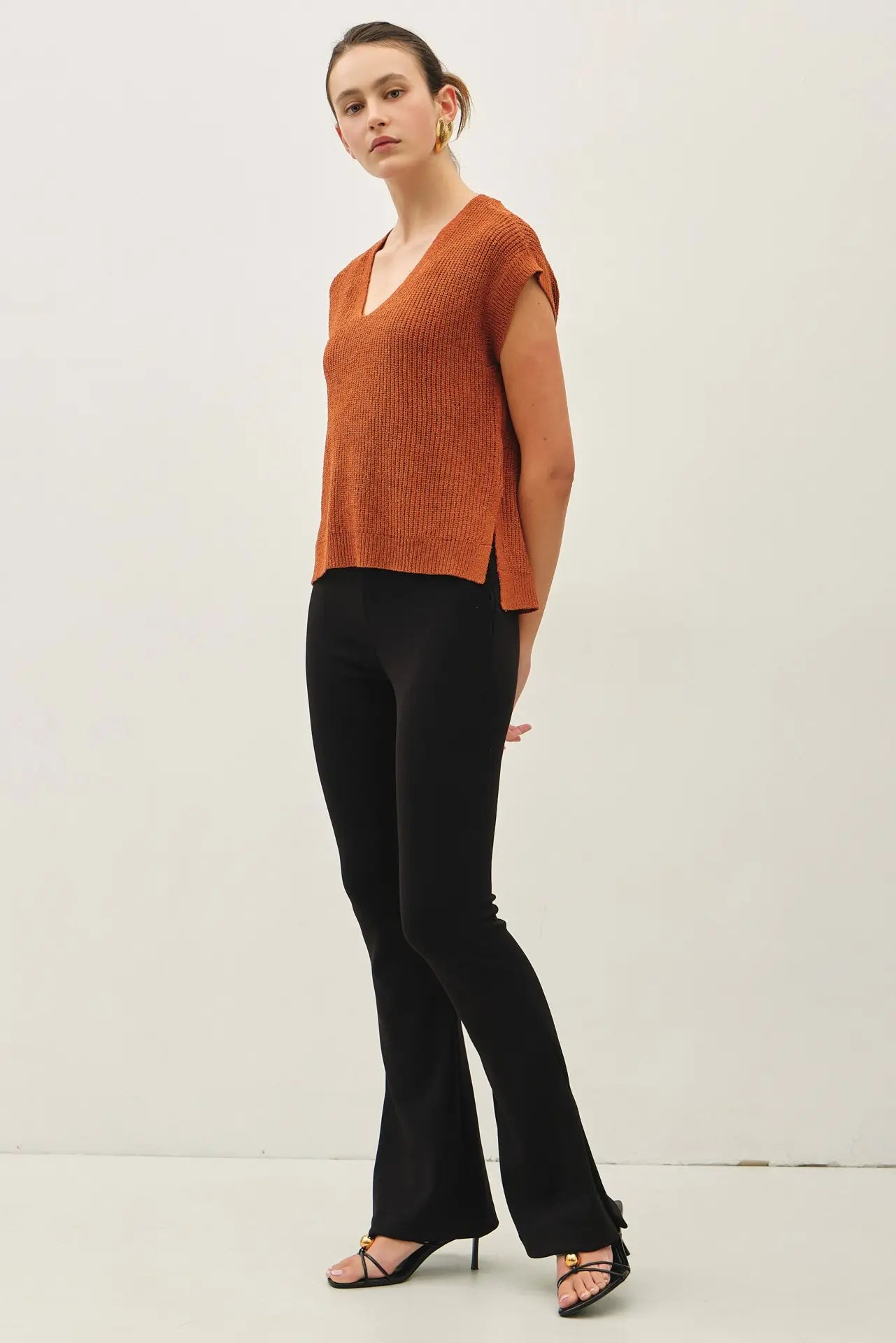 Breezy V-Neck Cap Sleeve Sweater Top