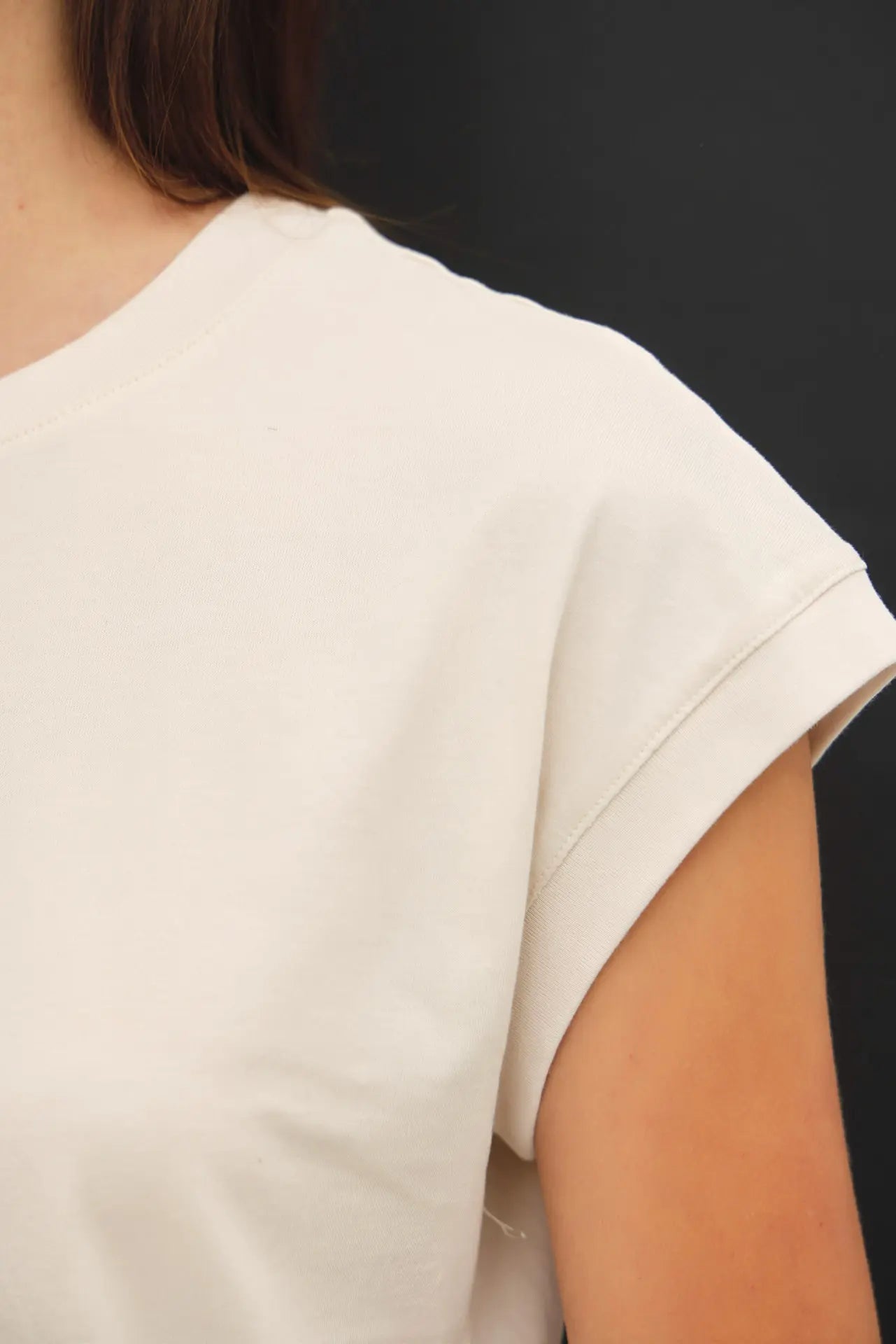 Garment Dyed Cotton Cap Sleeve Crew Neck Top