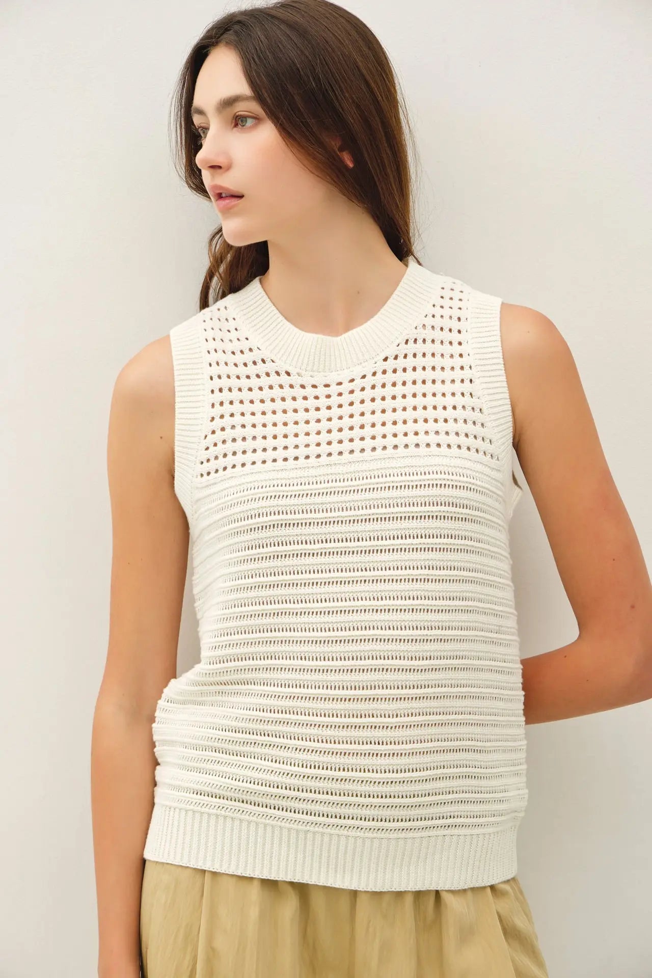 Textured Crochet Sleeveless Sweater