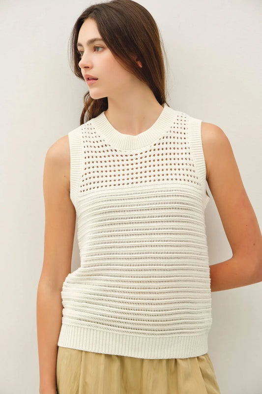 Textured Crochet Sleeveless Sweater