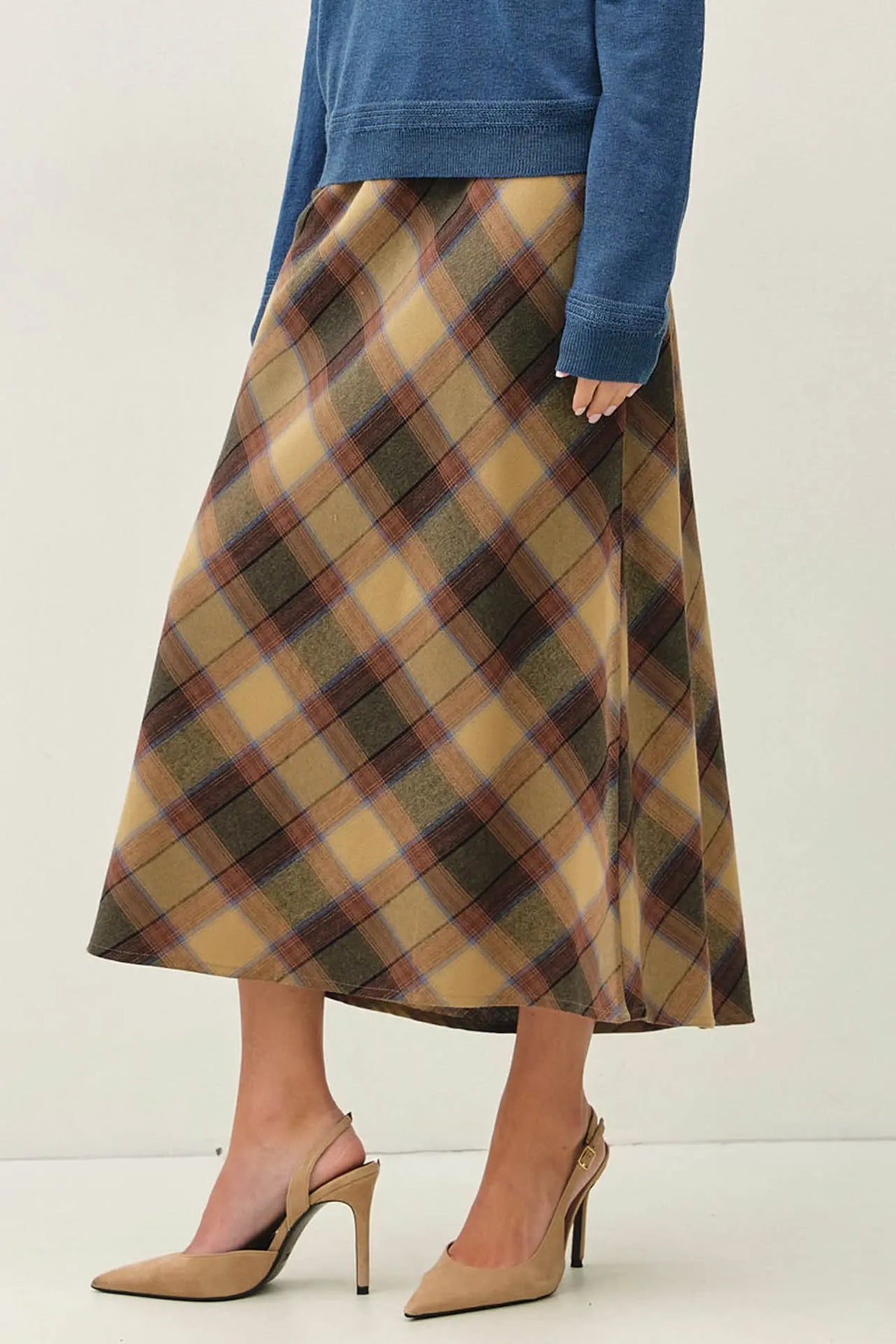 Sunset Plaid A-Line Midi Skirt
