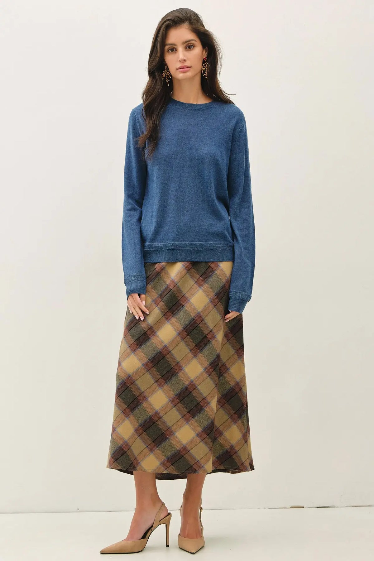 Sunset Plaid A-Line Midi Skirt