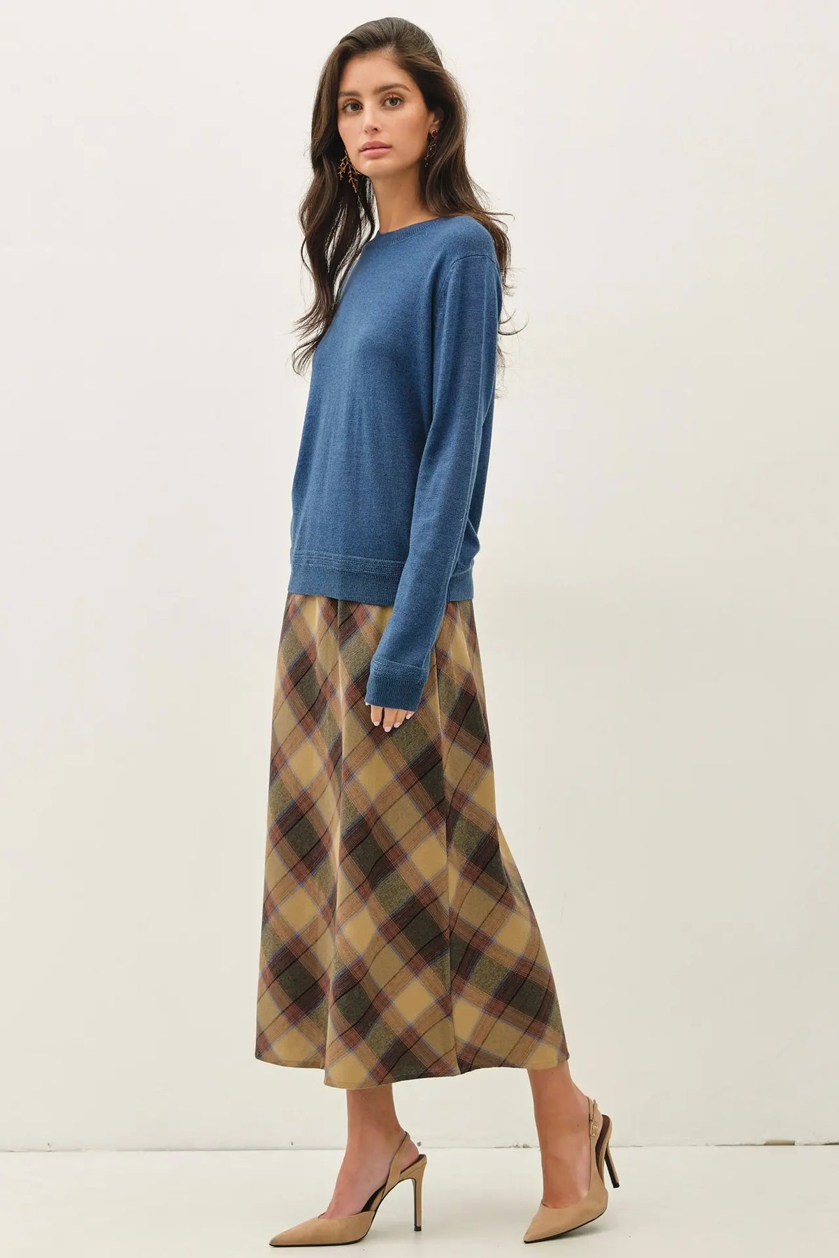 Sunset Plaid A-Line Midi Skirt