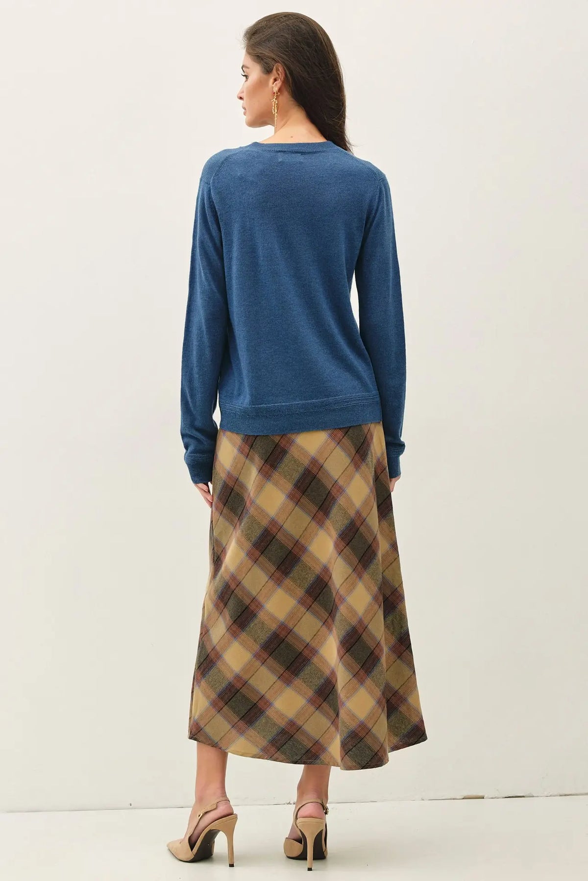 Sunset Plaid A-Line Midi Skirt