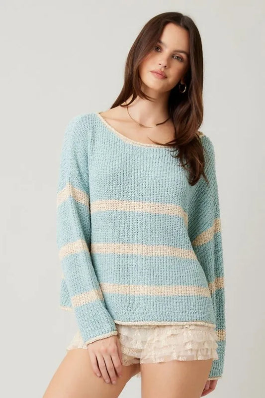 Striped Lightweight Round Neck Sweater