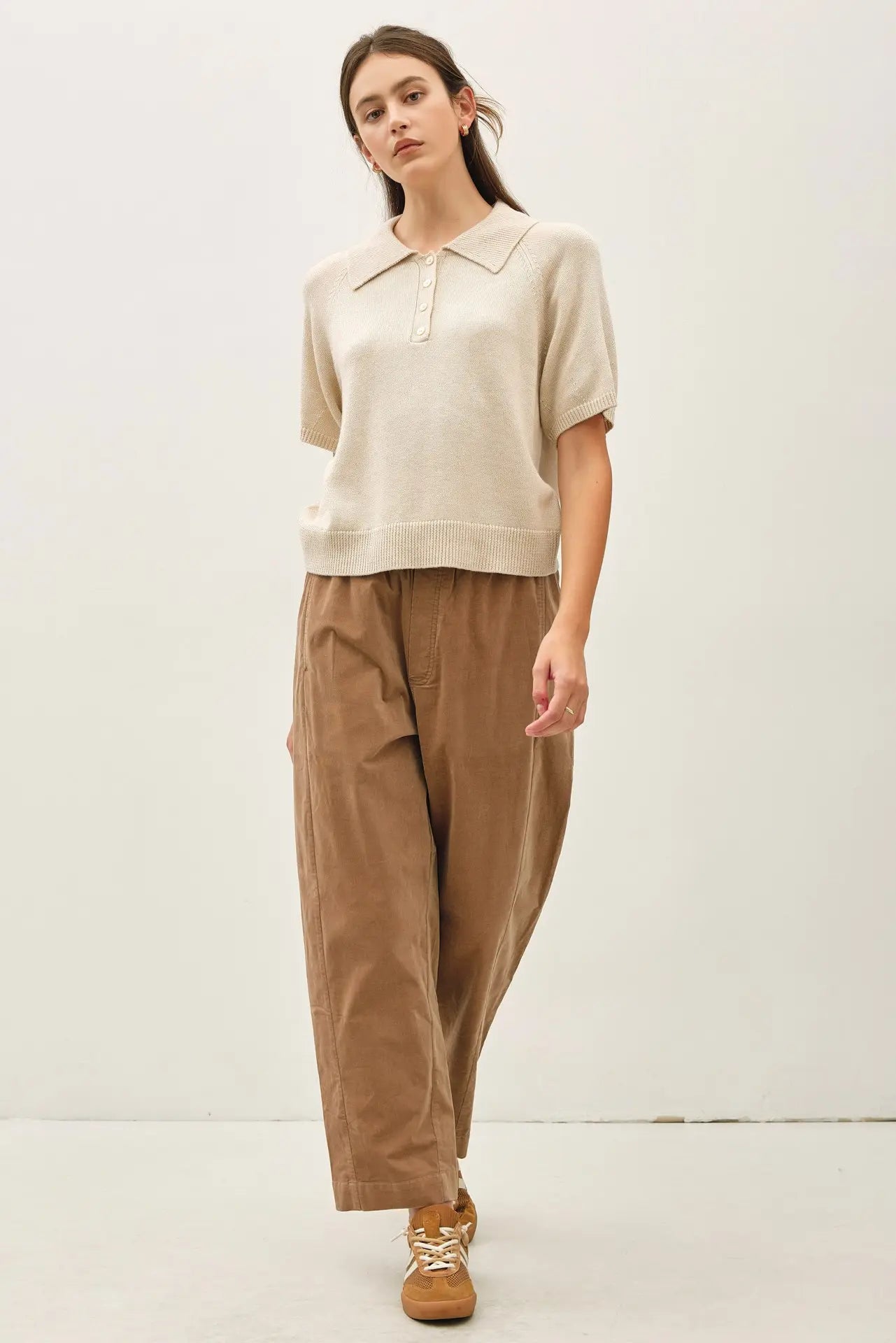 Wool Blended Raglan Volume Short Sleeve Polo Sweater