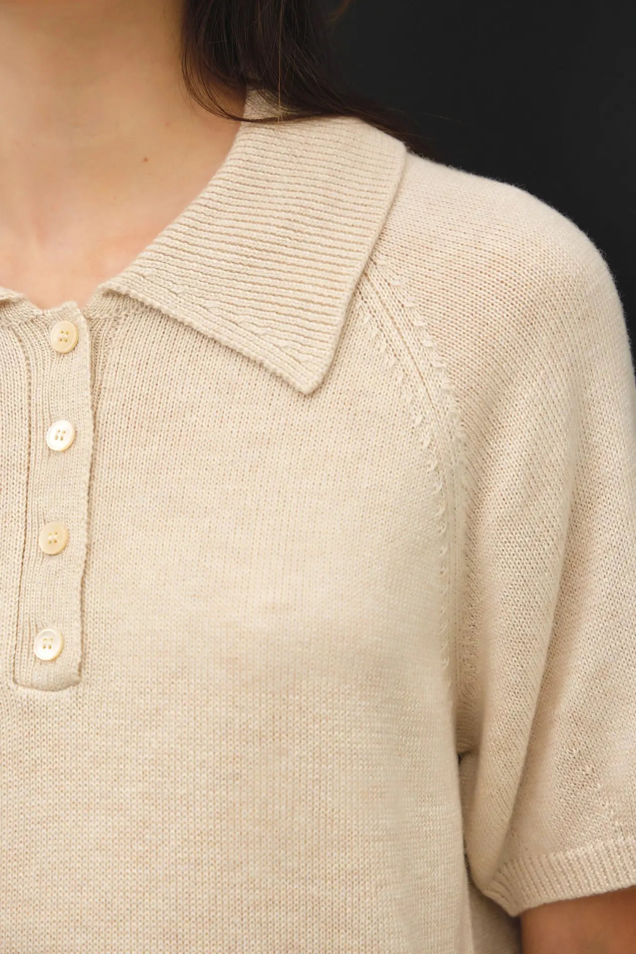Wool Blended Raglan Volume Short Sleeve Polo Sweater