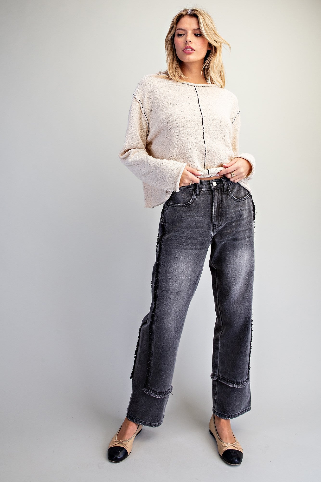 Contrasting Seam Knit Sweater