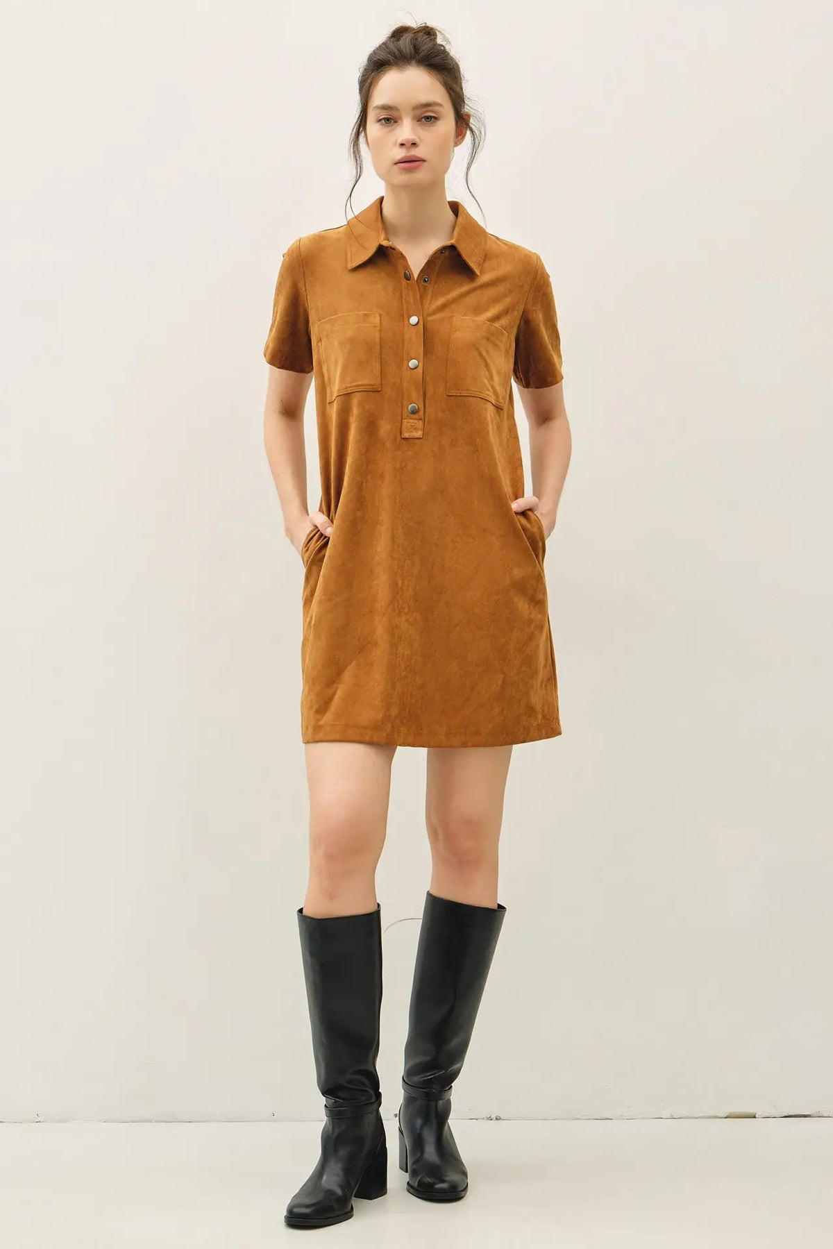 Suede Button Up Dress