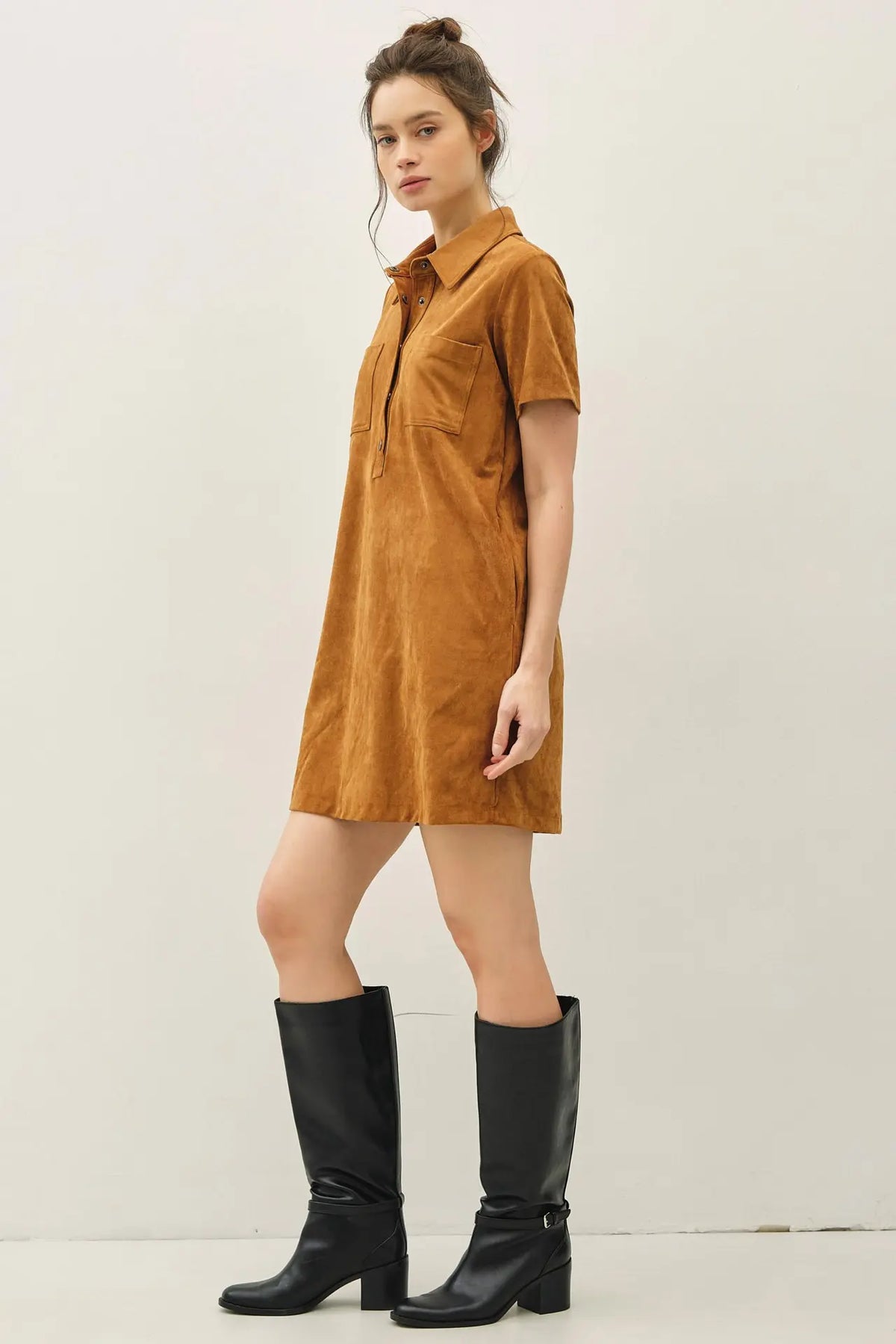 Suede Button Up Dress