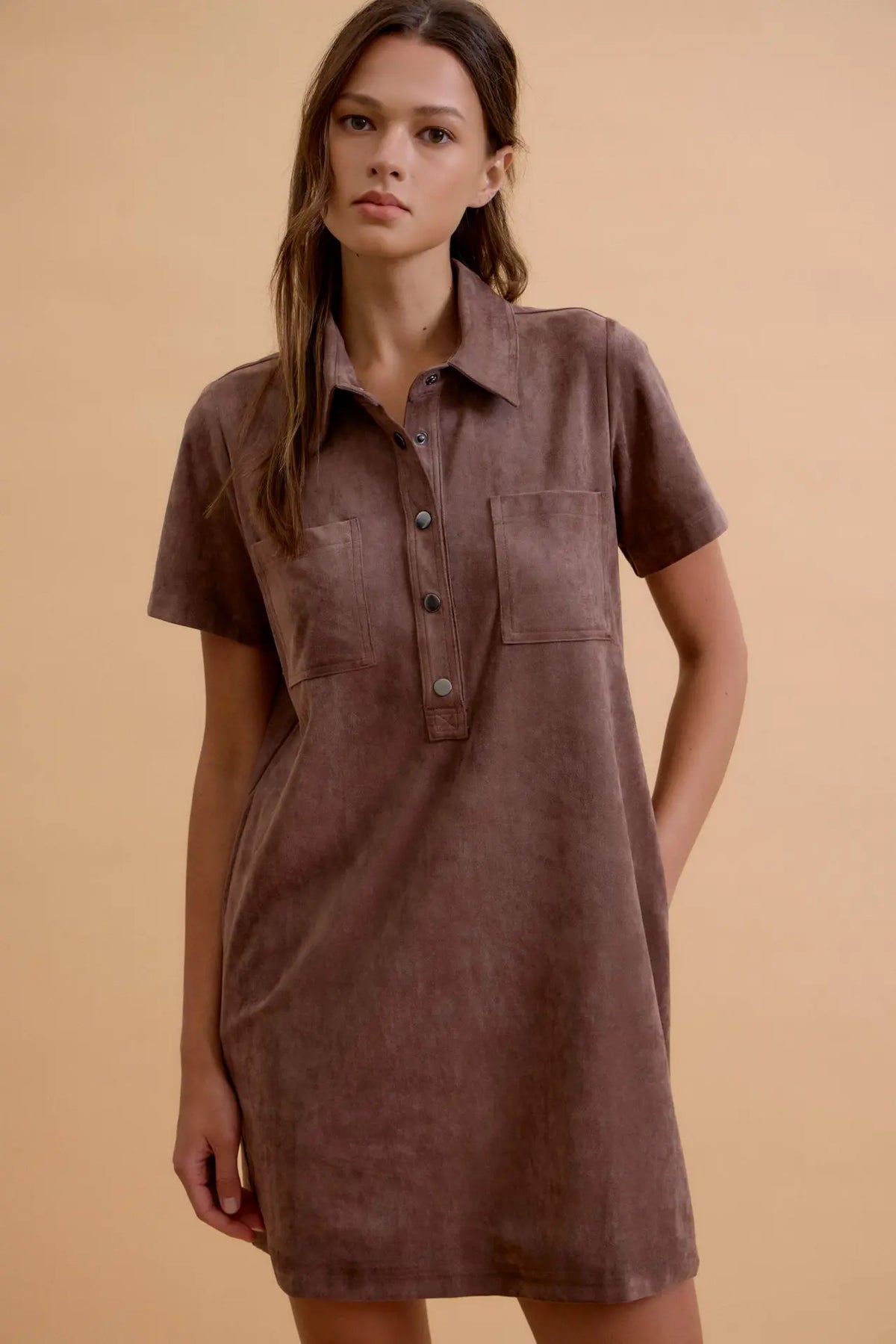 Suede Button Up Dress