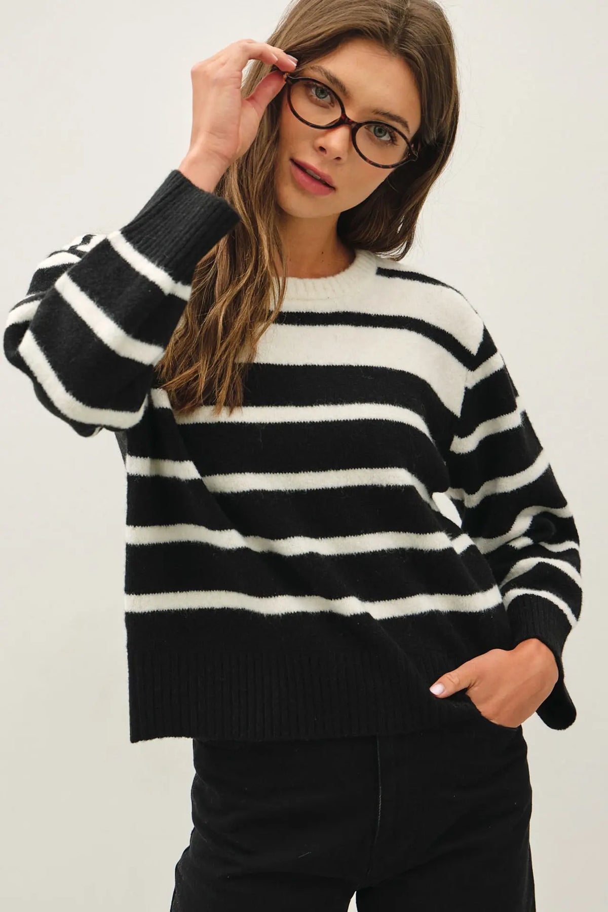 Accent Striped Wool Blend Cozy Knit Sweater