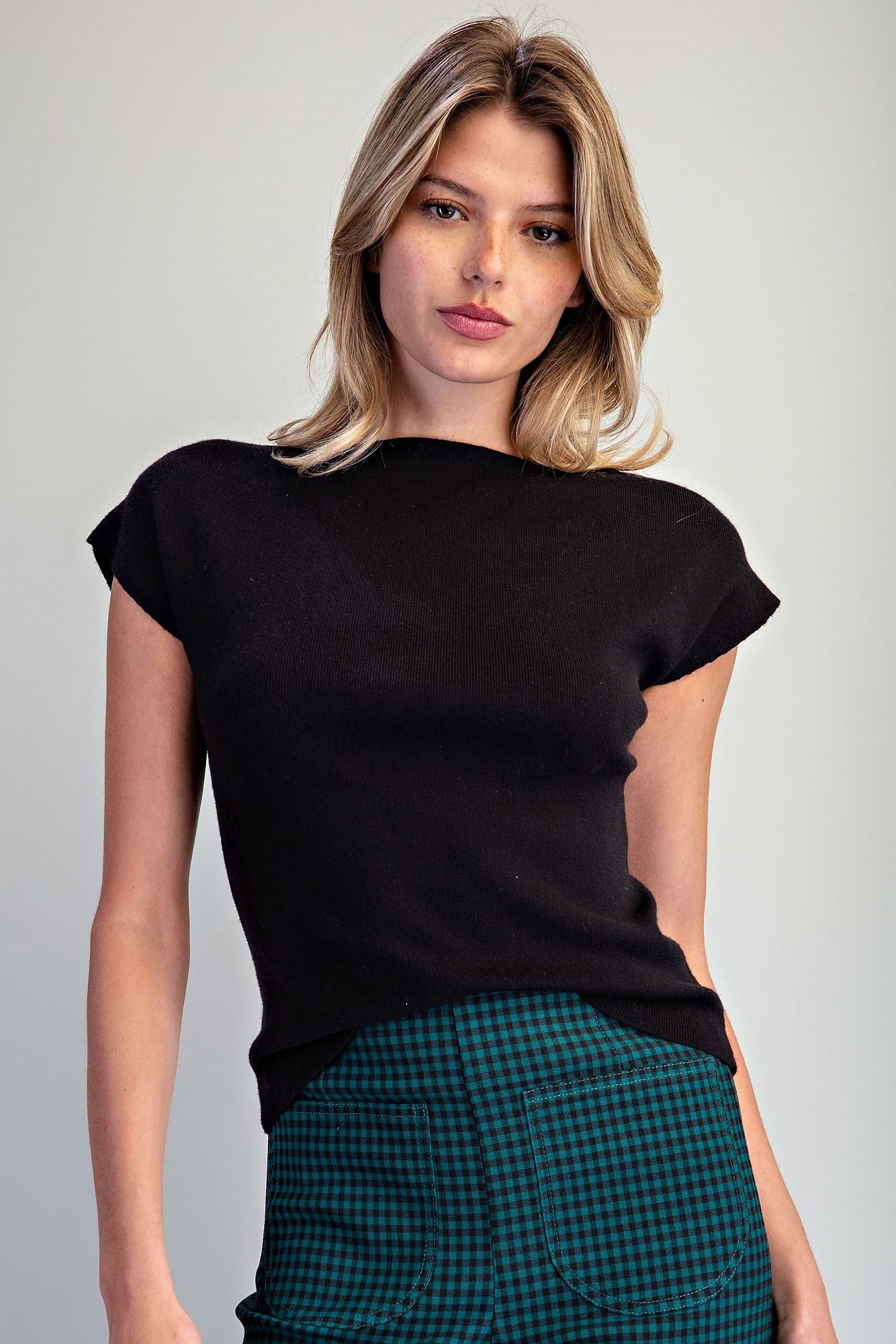 Solid Mock Neck Knit Top