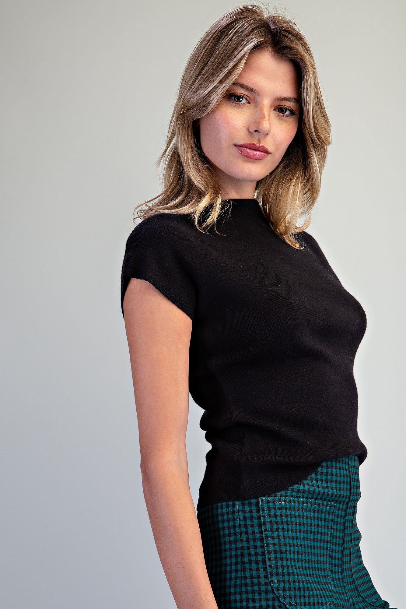 Solid Mock Neck Knit Top