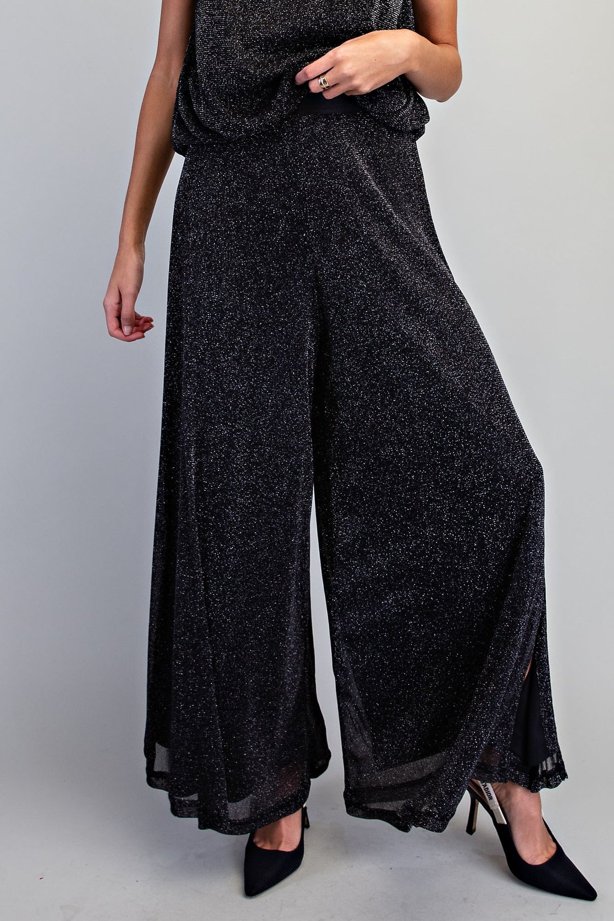 Glitter Overlay Wide Leg Pants